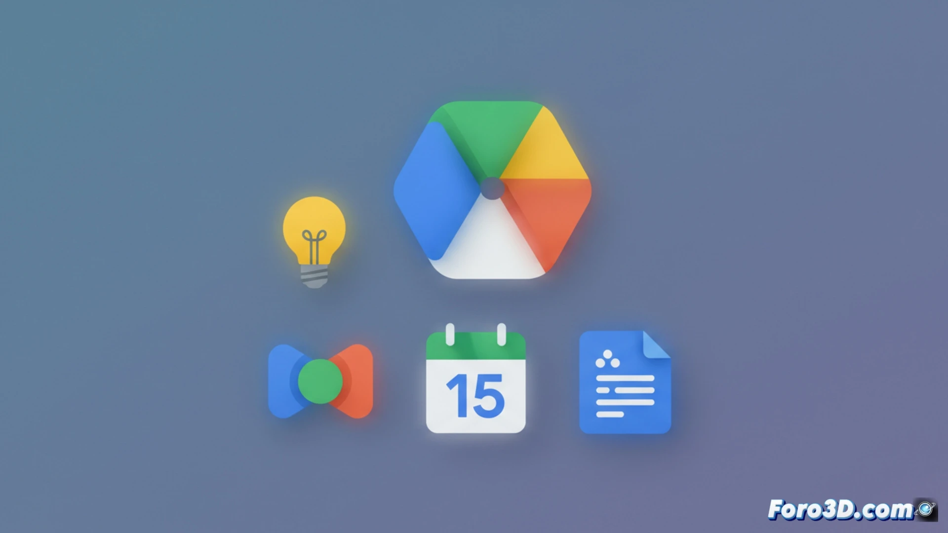 digital workspace interface being redesigned, old Drive icon with red dot fading away while new rounded-corner Drive icon emerges, Keep app transforming into simplified yellow bulb without border, Gmail icon remaining stable and clean, flat color tones replacing gradients across all app icons, technical illustration style, grid layout showing before and after comparison, subtle motion blur on transitioning elements, uniform design language spreading across the suite, photorealistic app icon render, soft studio lighting, precise geometric alignment, high-contrast edges for clarity, engineering visualization of icon simplification process