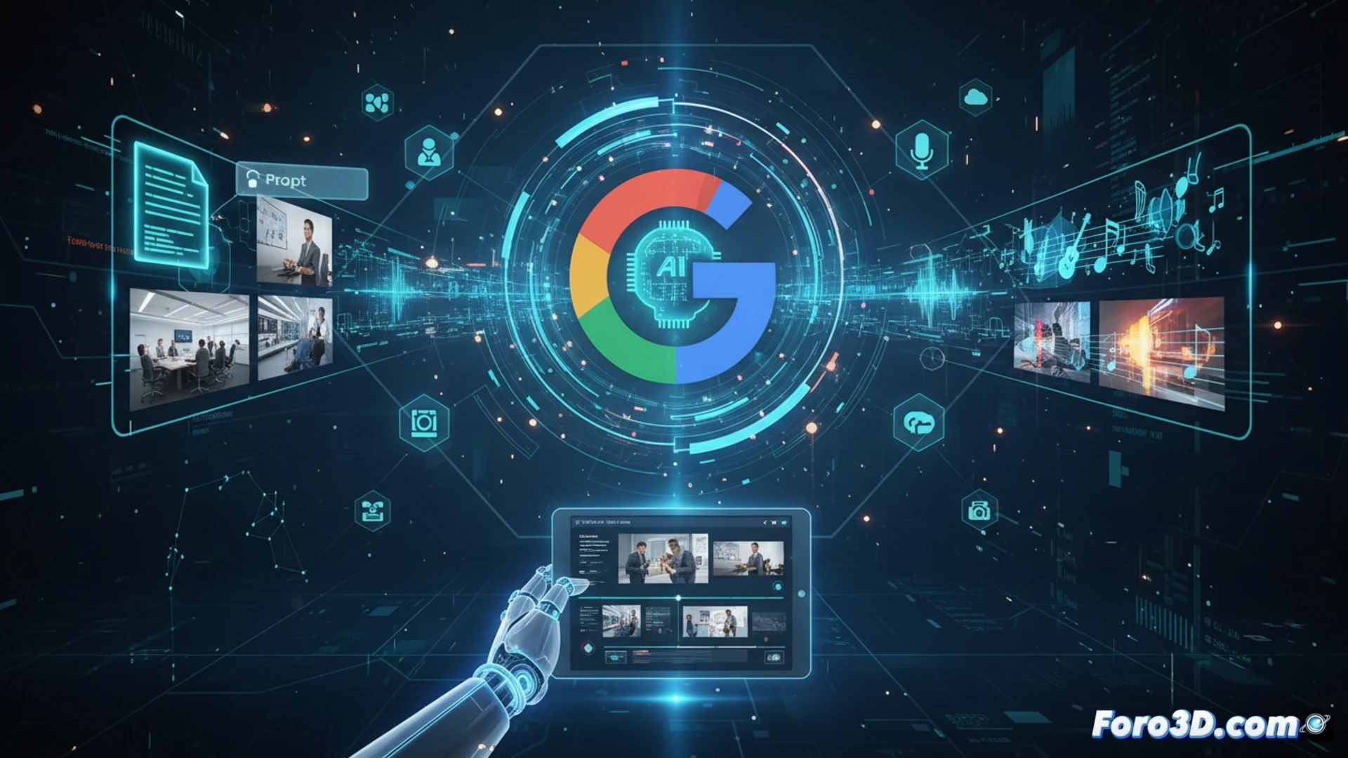 Interfaz de Google Vids con escenas de vídeo empresarial generadas por IA