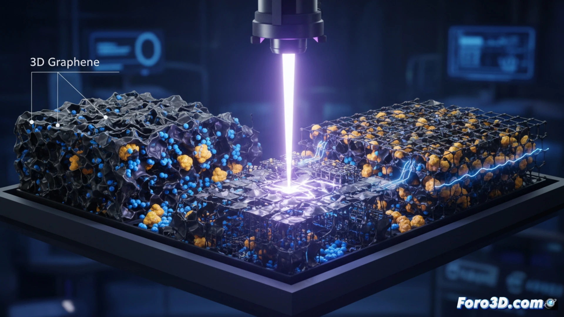 Diagrama de batería litio-azufre con estructura de grafeno tridimensional a escala nanométrica para almacenamiento energético
