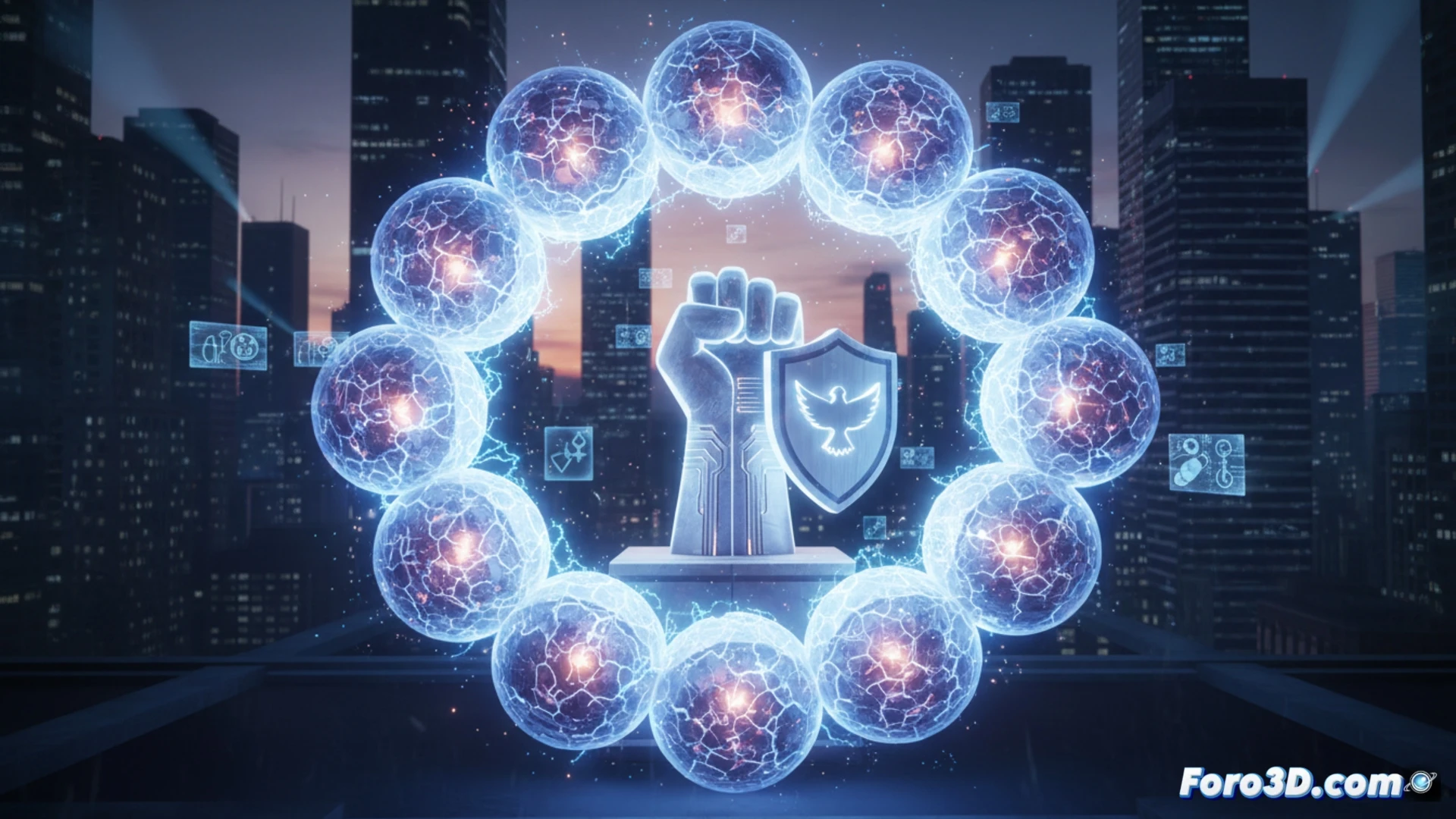 Hardball Marvel en 3D modelado de campos de fuerza esferas de energía sólida arte digital activismo visual