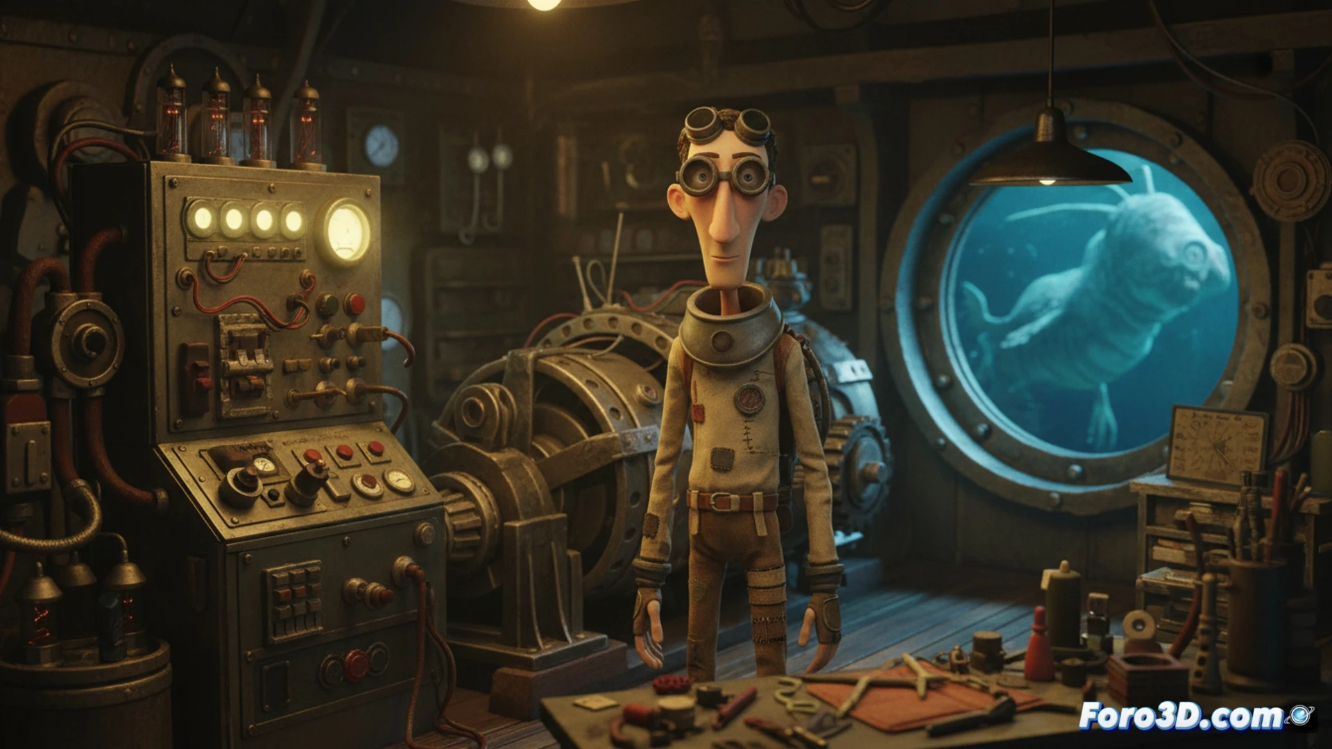 Descripción (80-120 caracteres): Primer plano de una maqueta real escaneada, con texturas desgastadas y luces digitales, que evoca la artesanía del stop-motion en un mundo de juego tangible.