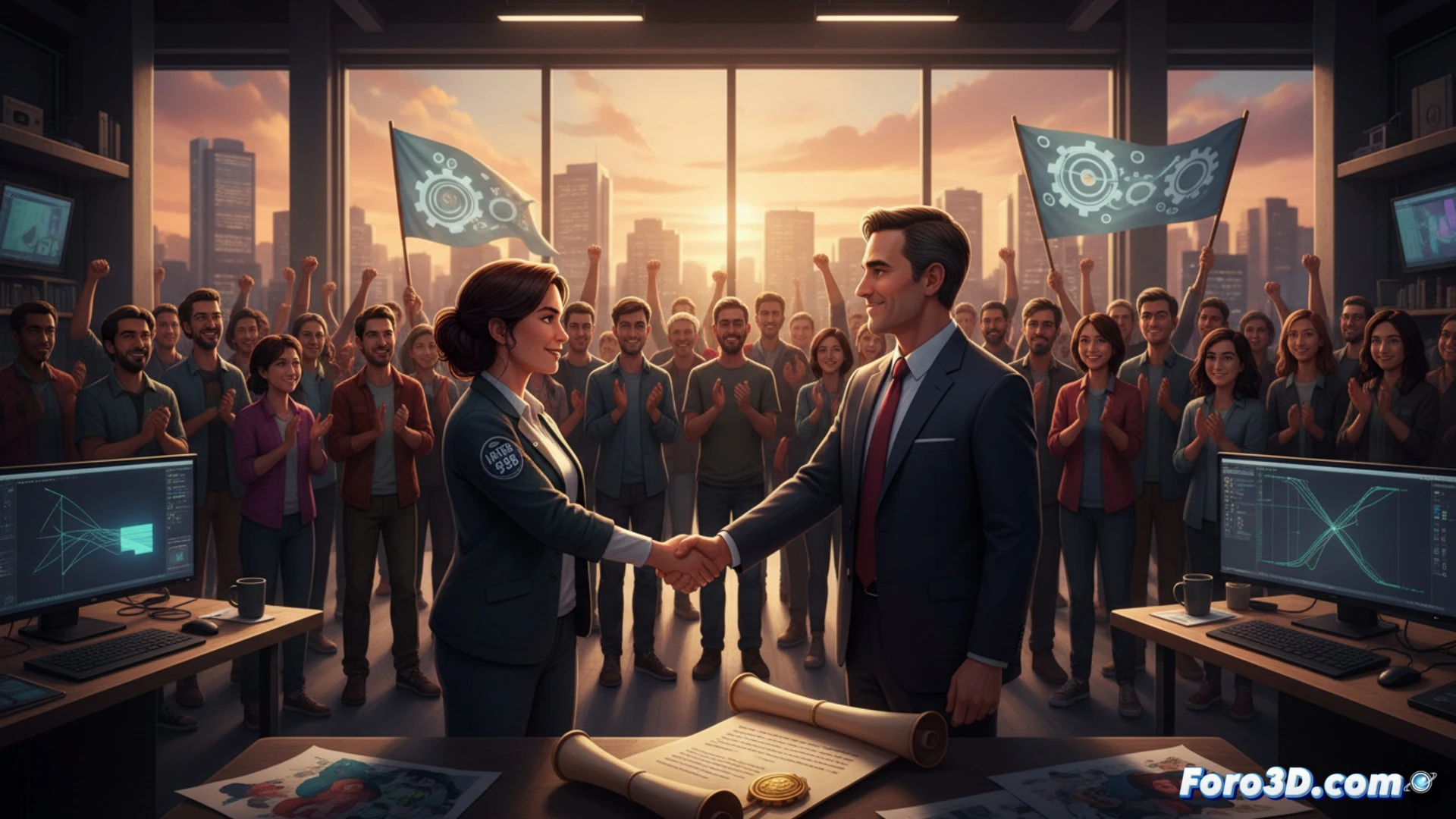 Icon Creative Studio en Vancouver, con 800 trabajadores celebrando un apretón de manos sindical histórico, acorde al artículo.
