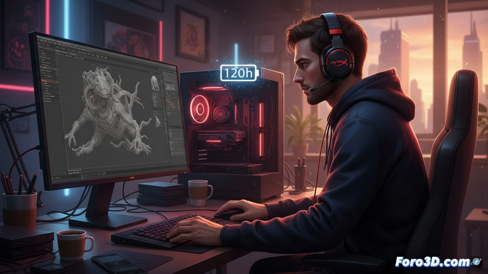 HyperX Cloud III Wireless auriculares inalámbricos con batería de 120 horas para modelado 3D y renderizado