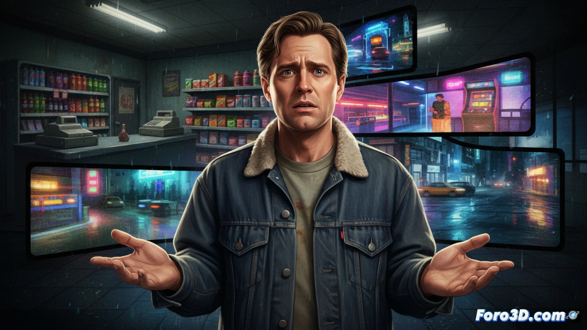 Un actor real gesticula frente a cámara, integrado en un videojuego retro con interfaz de CD-ROM y píxeles noventeros.