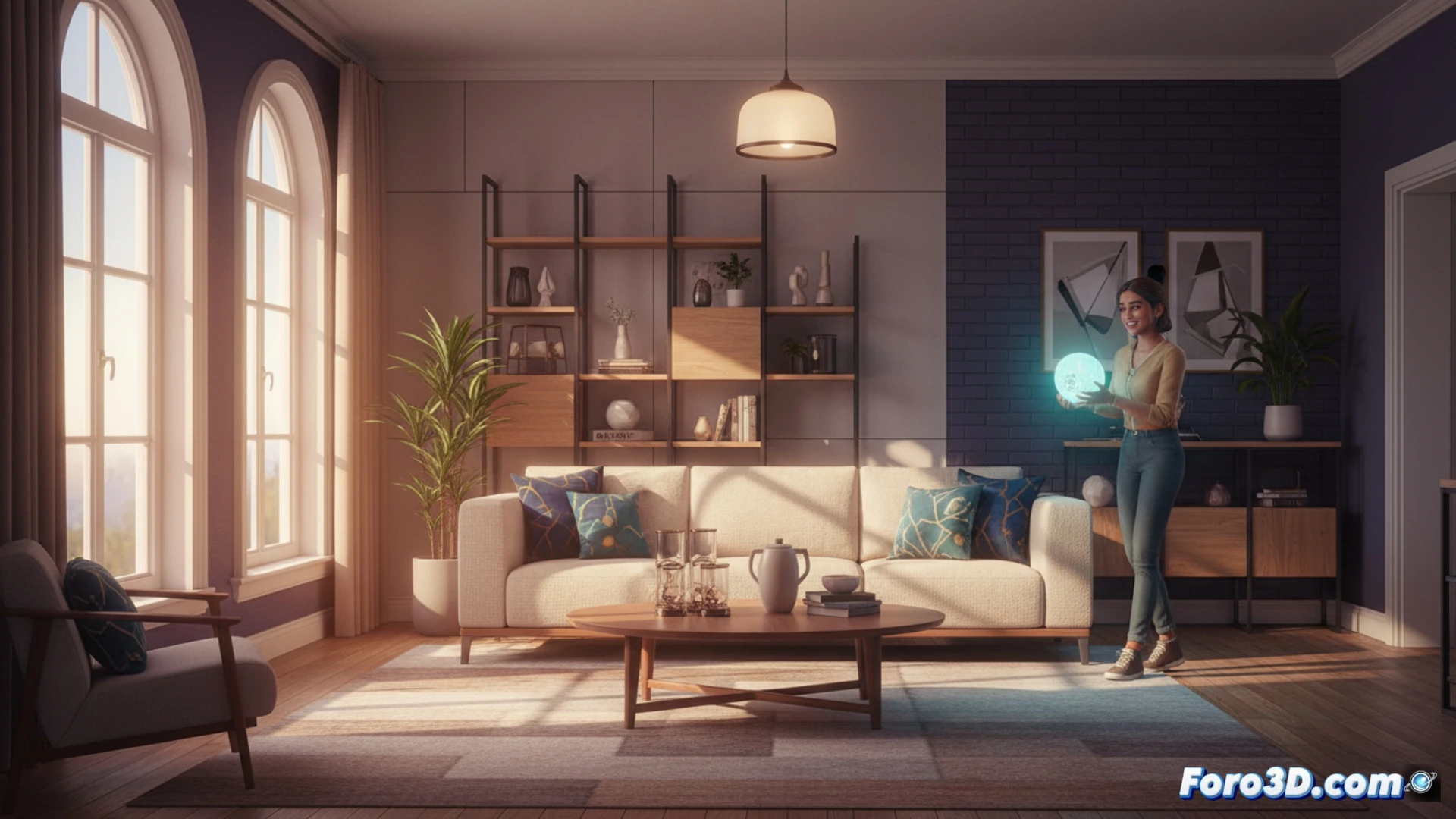 Interiores de Project Rene con iluminación global dinámica en Unreal Engine 5, mostrando muebles personalizados y efectos de luz realistas
