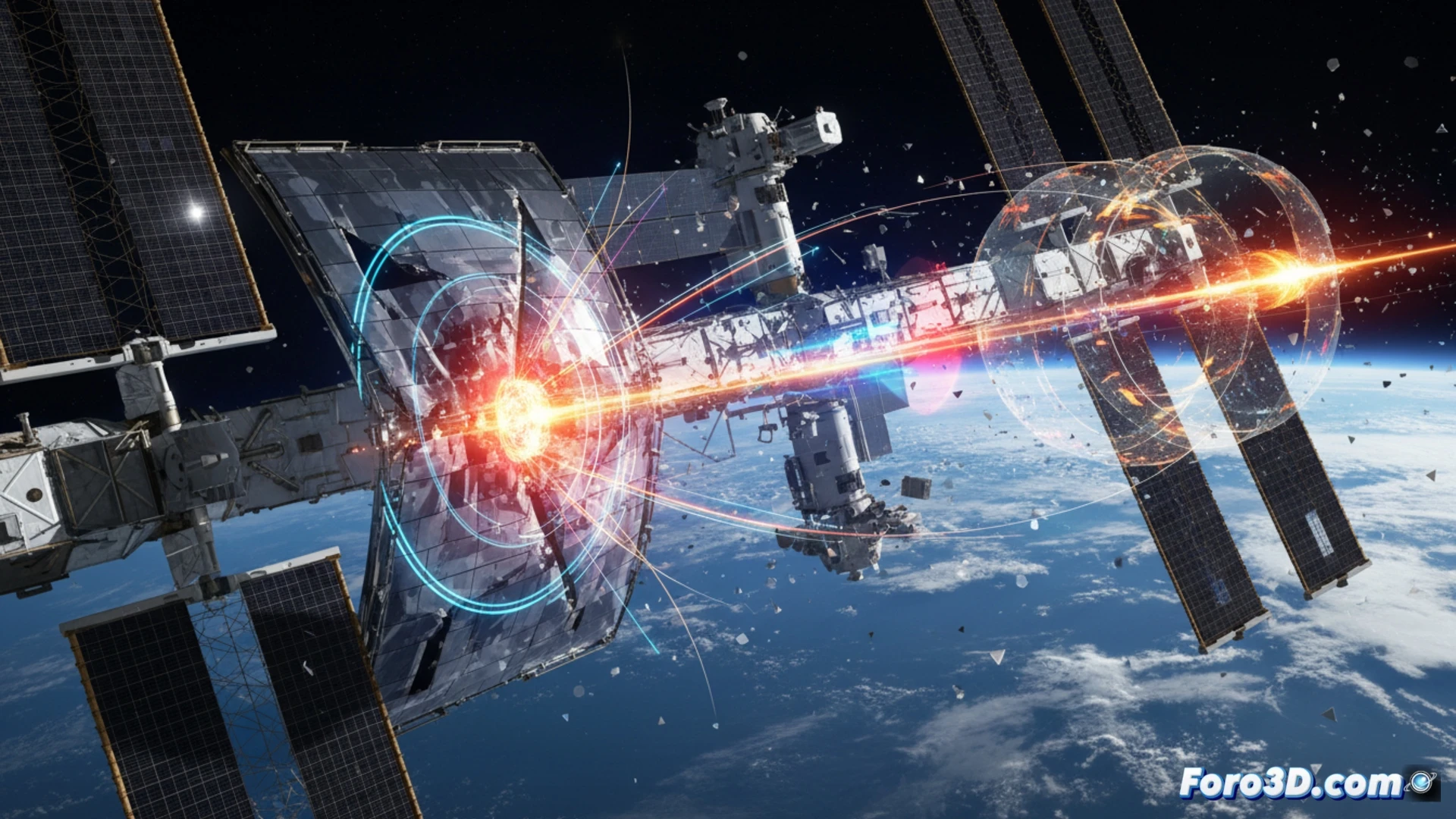 Visualización científica del impacto de micrometeoroide en blindaje Whipple de la ISS con datos de simulación
