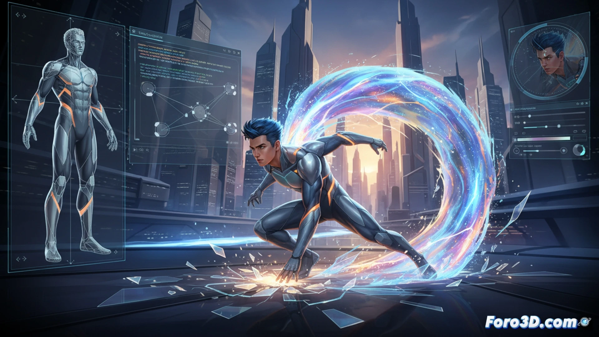 Slipstream mutante Marvel genera ola de desplazamiento teletransportación en entorno 3D de Unity con partículas azules