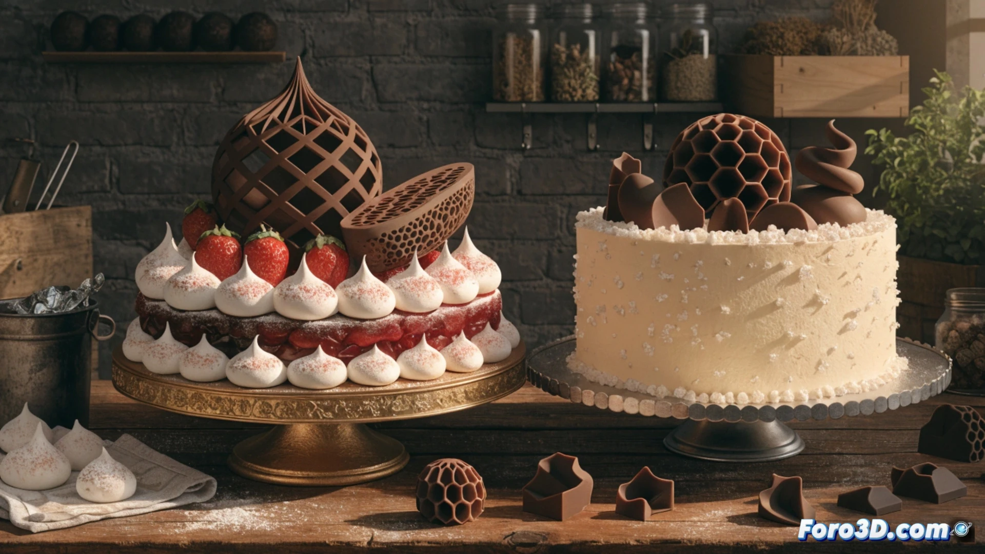 Descripción para imagen (80-120 caracteres):  
Pastelero sostiene molde impreso en 3D con chocolate, fondo de pantalla con software Blender y Cura.  

Descripción detallada:  
Imagen de primer plano que muestra manos enguantadas de un pastelero sosteniendo un molde de silicona translúcido con formas geométricas precisas, recién extraído de una impresora 3D. Sobre una mesa de acero inoxidable, hay un soporte de chocolate terminado con ángulos perfectos y un acabado brillante. Al fondo, en una pantalla táctil, se ven las interfaces de Blender con un modelo 3D de estrella y de Cura con capas de impresión. La iluminación cálida resalta el contraste entre la tecnología y la dulzura artesanal.
