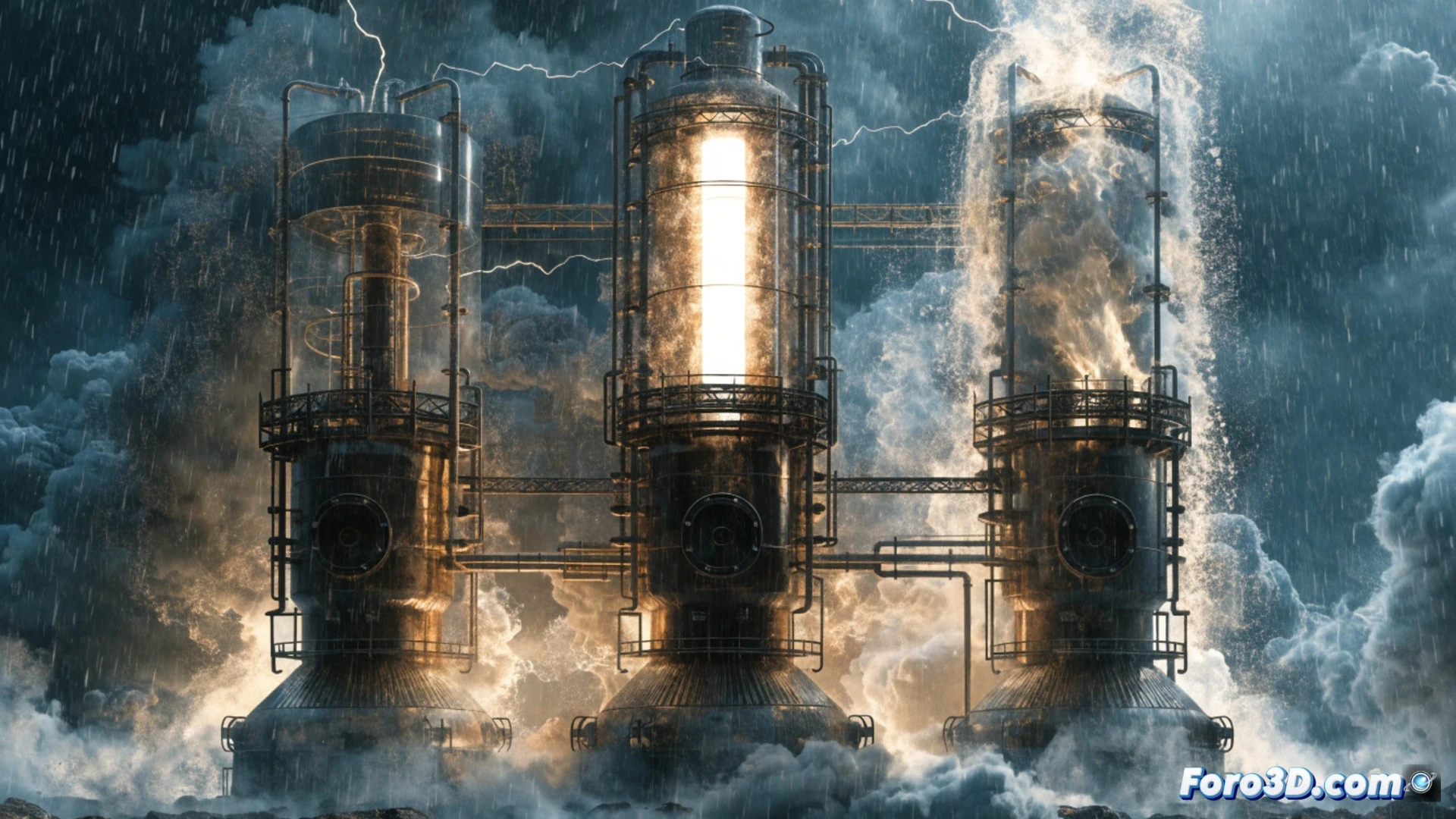 Descripción detallada de imagen (80-120 caracteres):  
Visualización 3D de un reactor químico translúcido con gradientes de color que muestran distribución térmica y flujo turbulento interno.