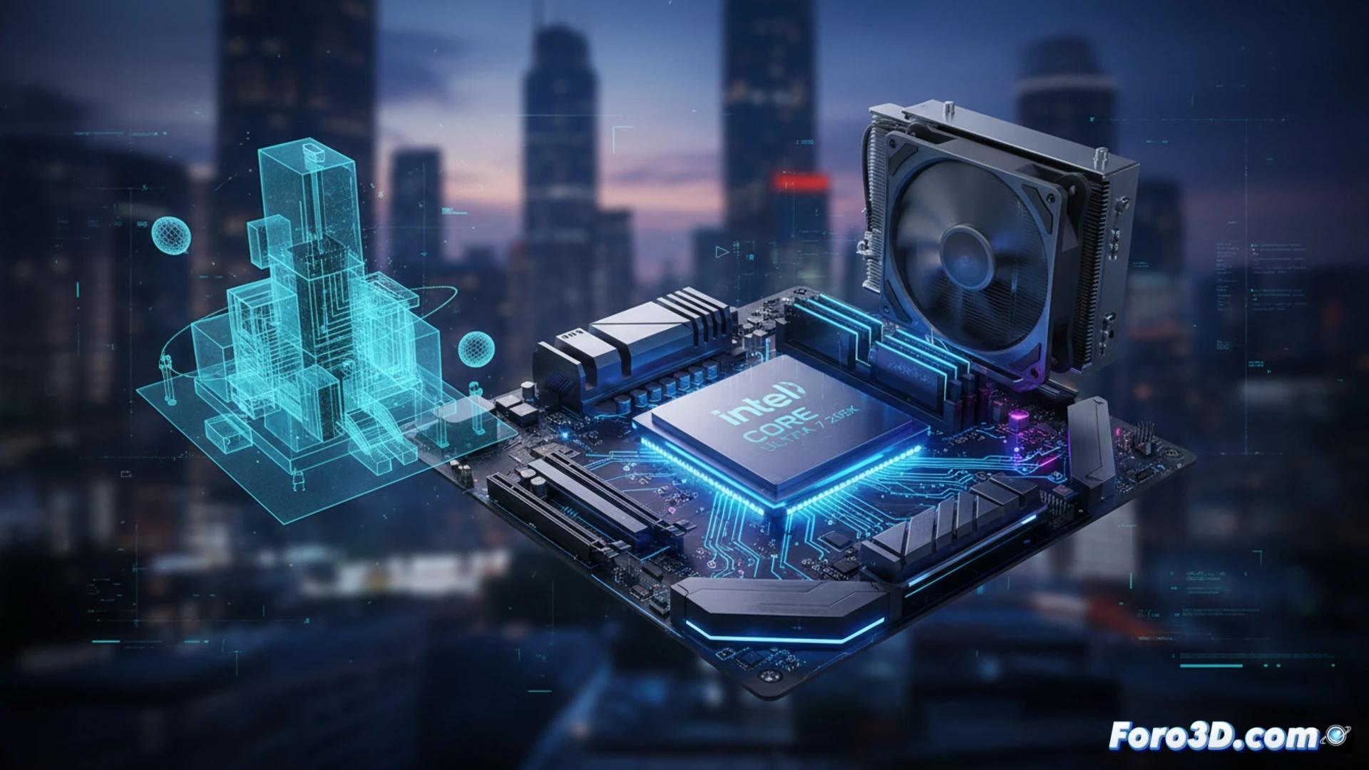 Procesador Intel Core Ultra 7 265K sobre placa base para renderizado 3D eficiente