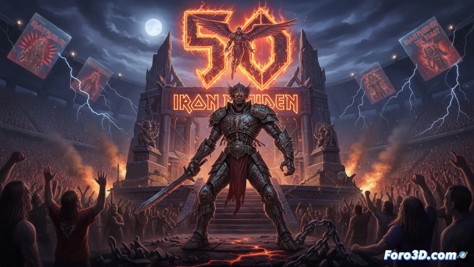 Cinco décadas de heavy metal épico: Iron Maiden, con Eddie y su banda, en un escenario majestuoso.
