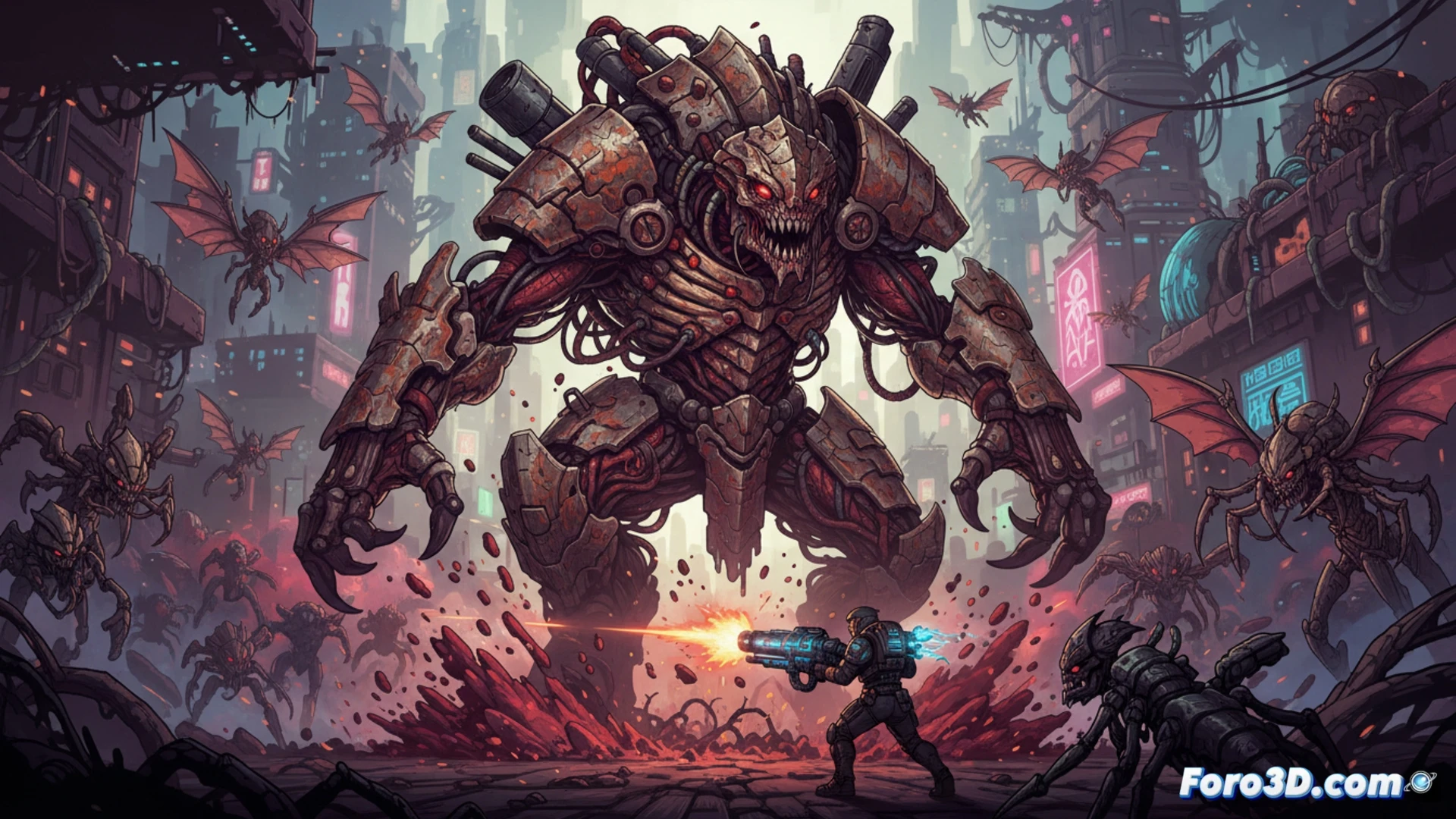 Sprites biopunk masivos de Iron Meat con criaturas orgánicas y mecánicas en acción 2D