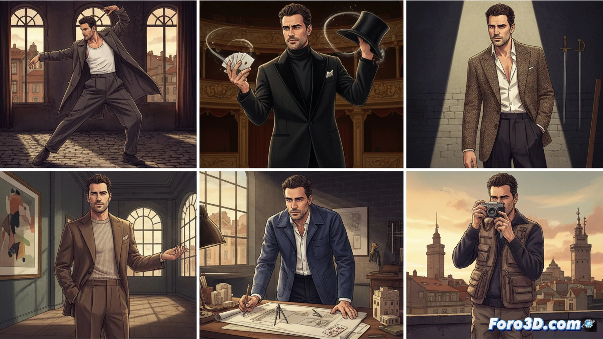 Jon Kortajarena en A Coruña, seis oficios: bailarín, mago, actor, galerista, arquitecto y fotógrafo.
