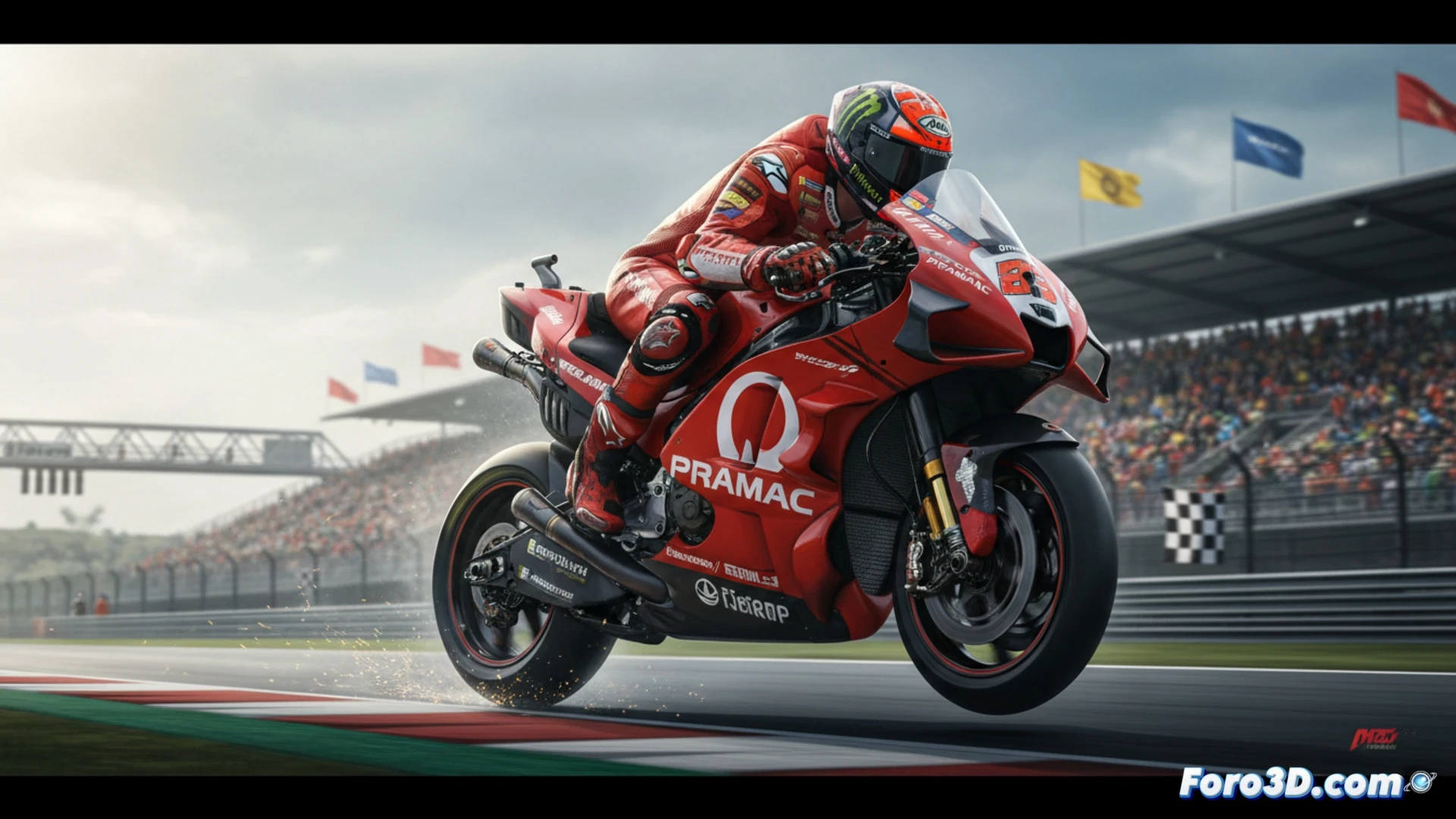 Jorge Martín en Le Mans, con su Aprilia inclinada en una curva, remontando de octavo a primero en el sprint de MotoGP.