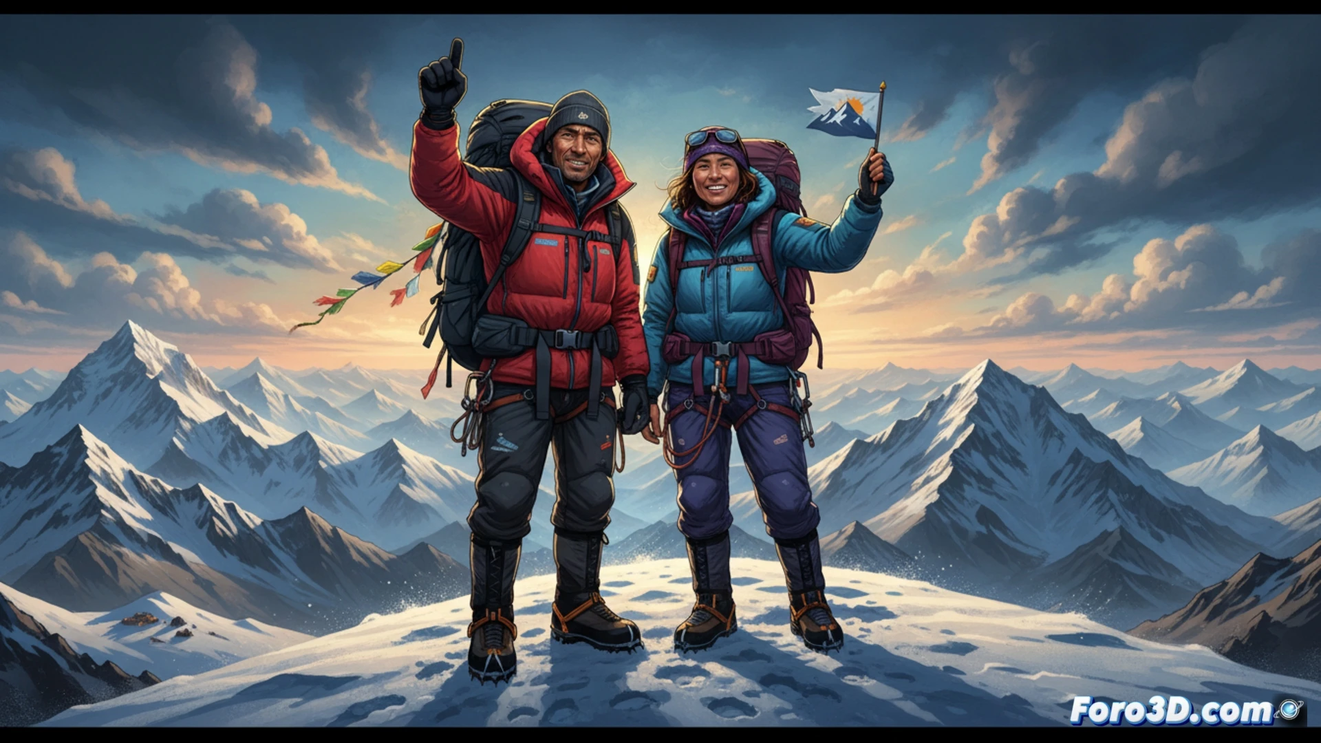 Dos sherpas nepalíes, Kami Rita y Lhakpa, celebran en la cima del Everest rompiendo sus récords personales de ascensos.