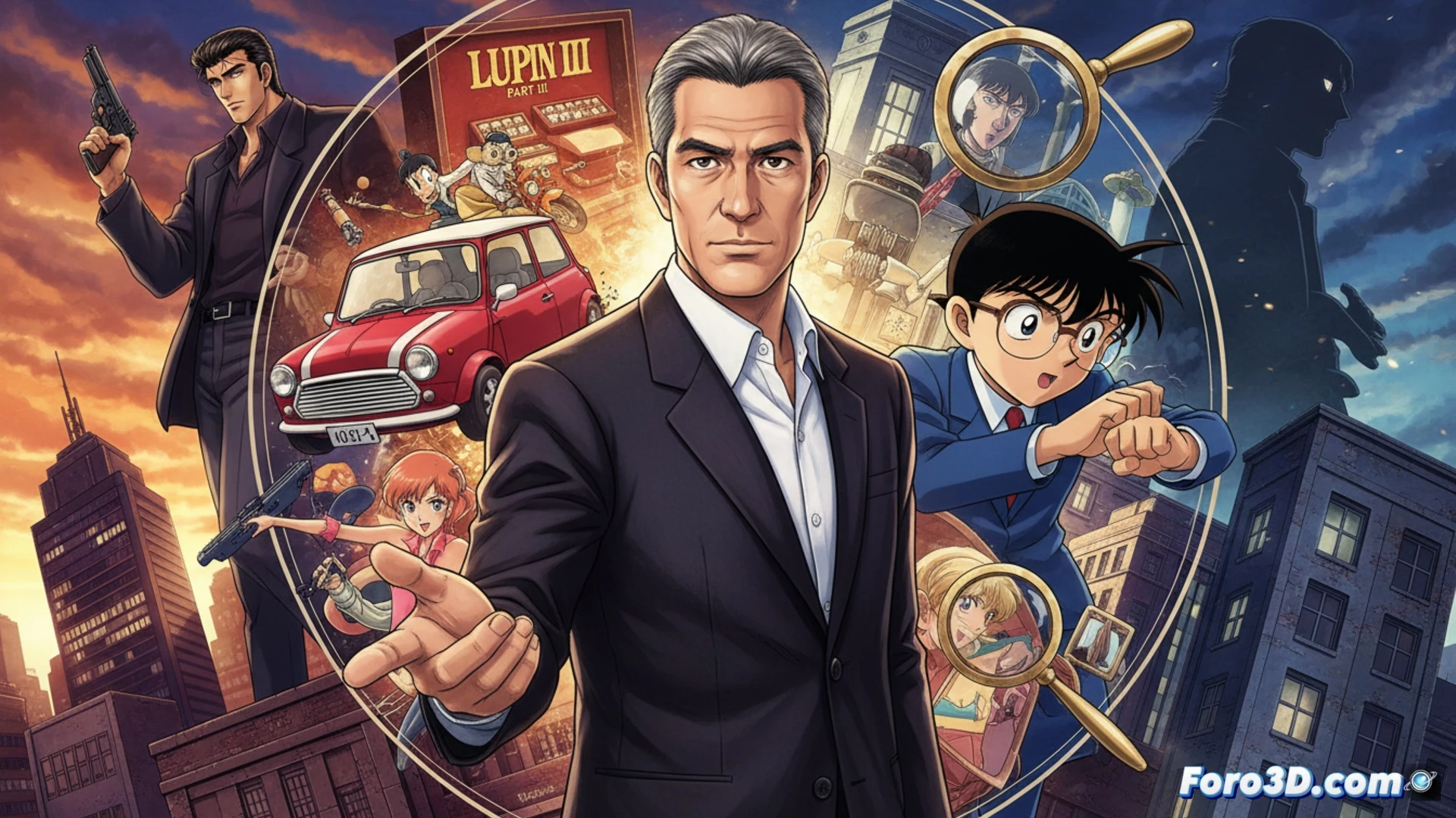 Kenji Kodama entre storyboards de City Hunter y Conan, con estilo clásico de misterio y aventura episódica.