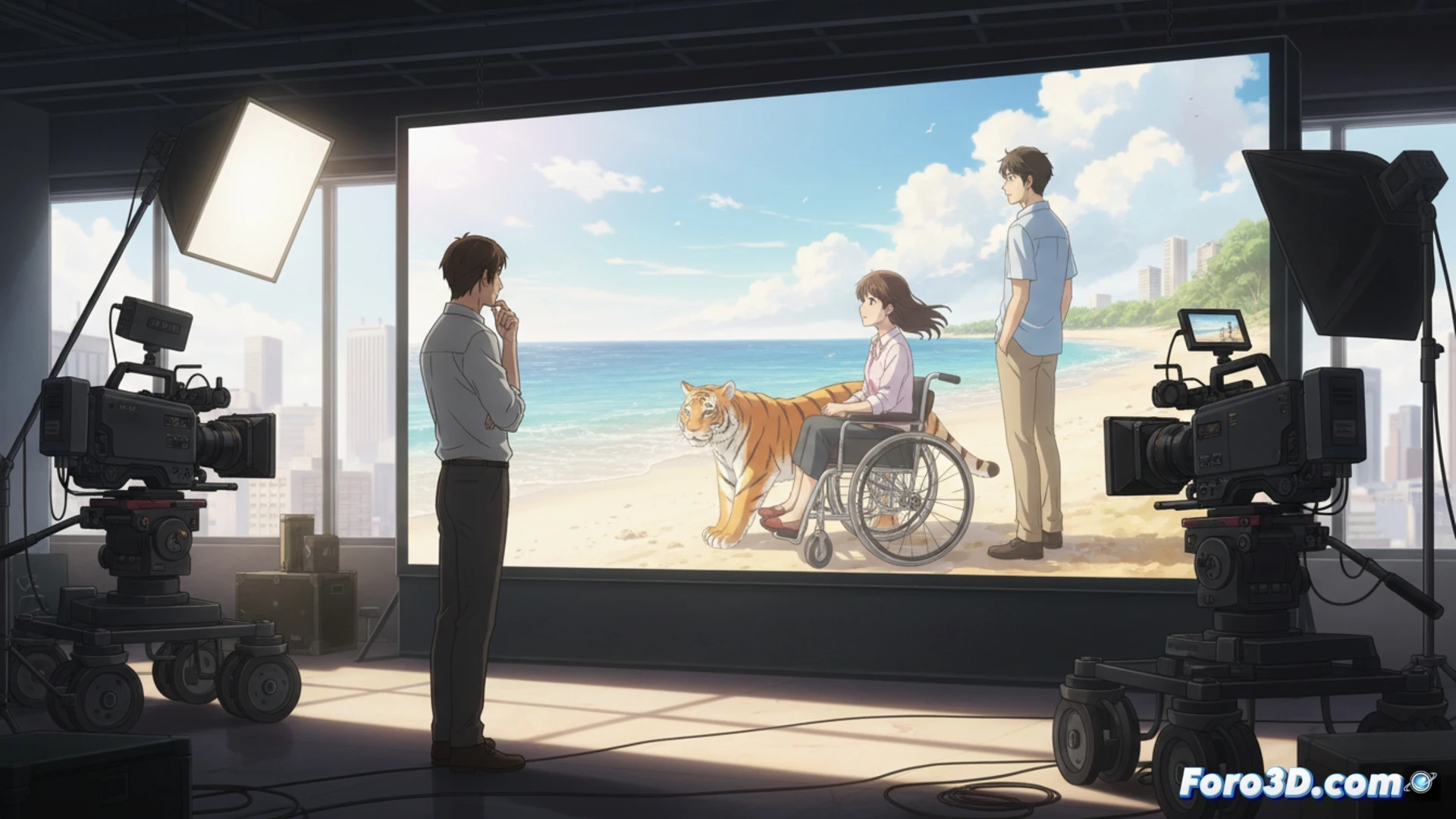 Kotaro Tamura dirige una escena animada con encuadre cinematográfico y luz naturalista, evocando la intimidad del cine real.