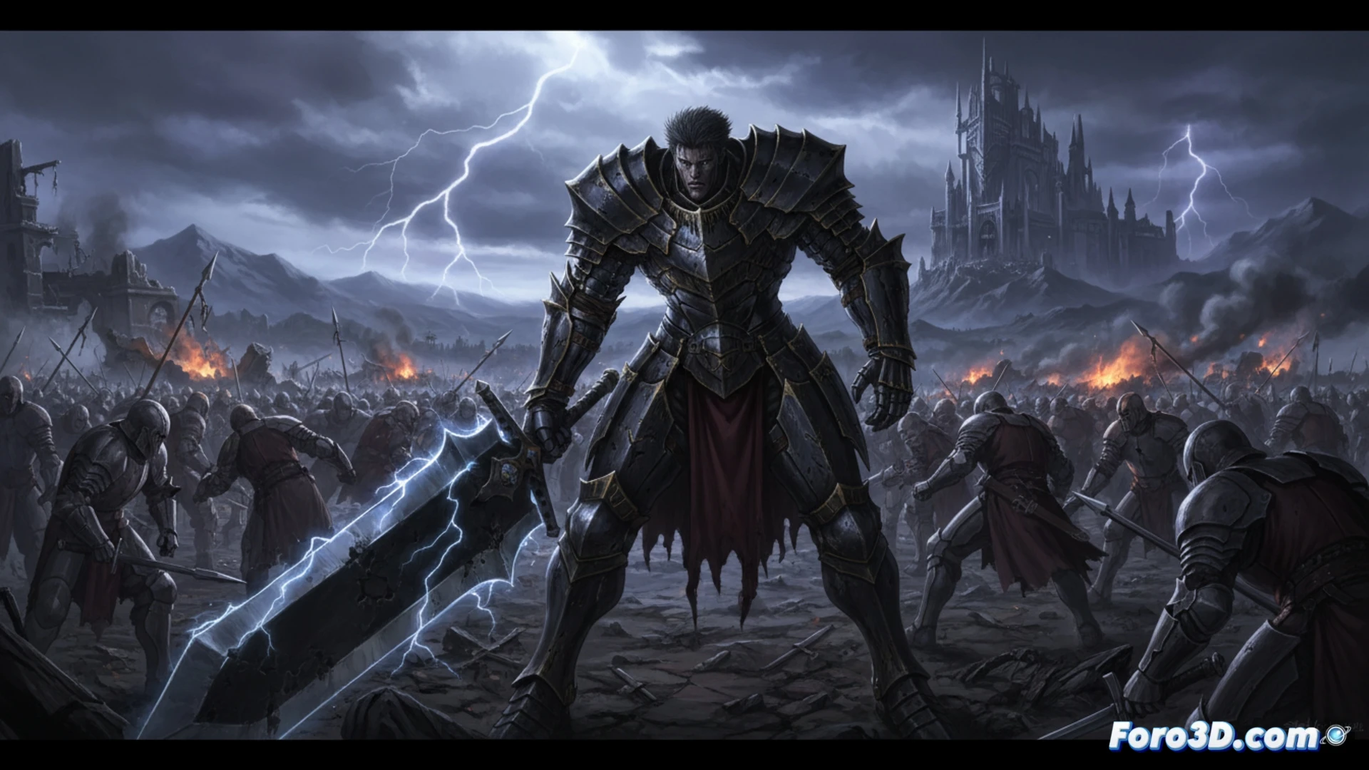 Kubooka supervisa una épica batalla campal de Berserk, con armaduras detalladas y crudeza visual en pantalla grande.