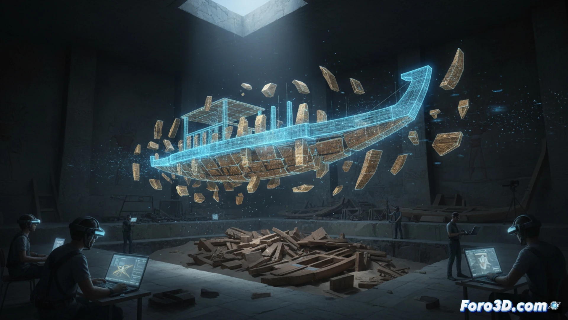Escaneo 3D de la Barca Solar de Keops en la Gran Pirámide de Guiza, Egipto