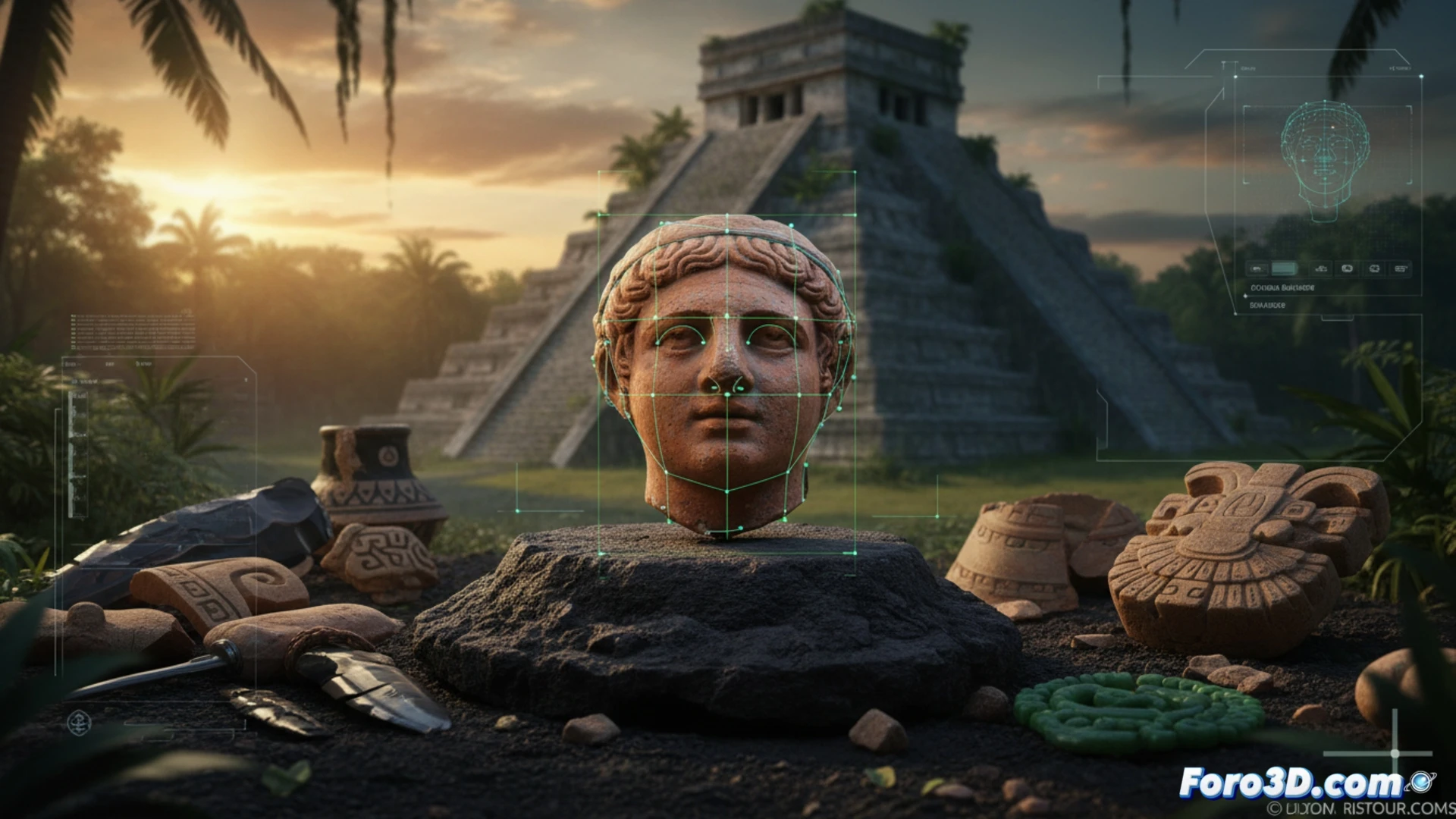 Cabeza de terracota con barba y rasgos romanos hallada en entierro prehispánico mexicano