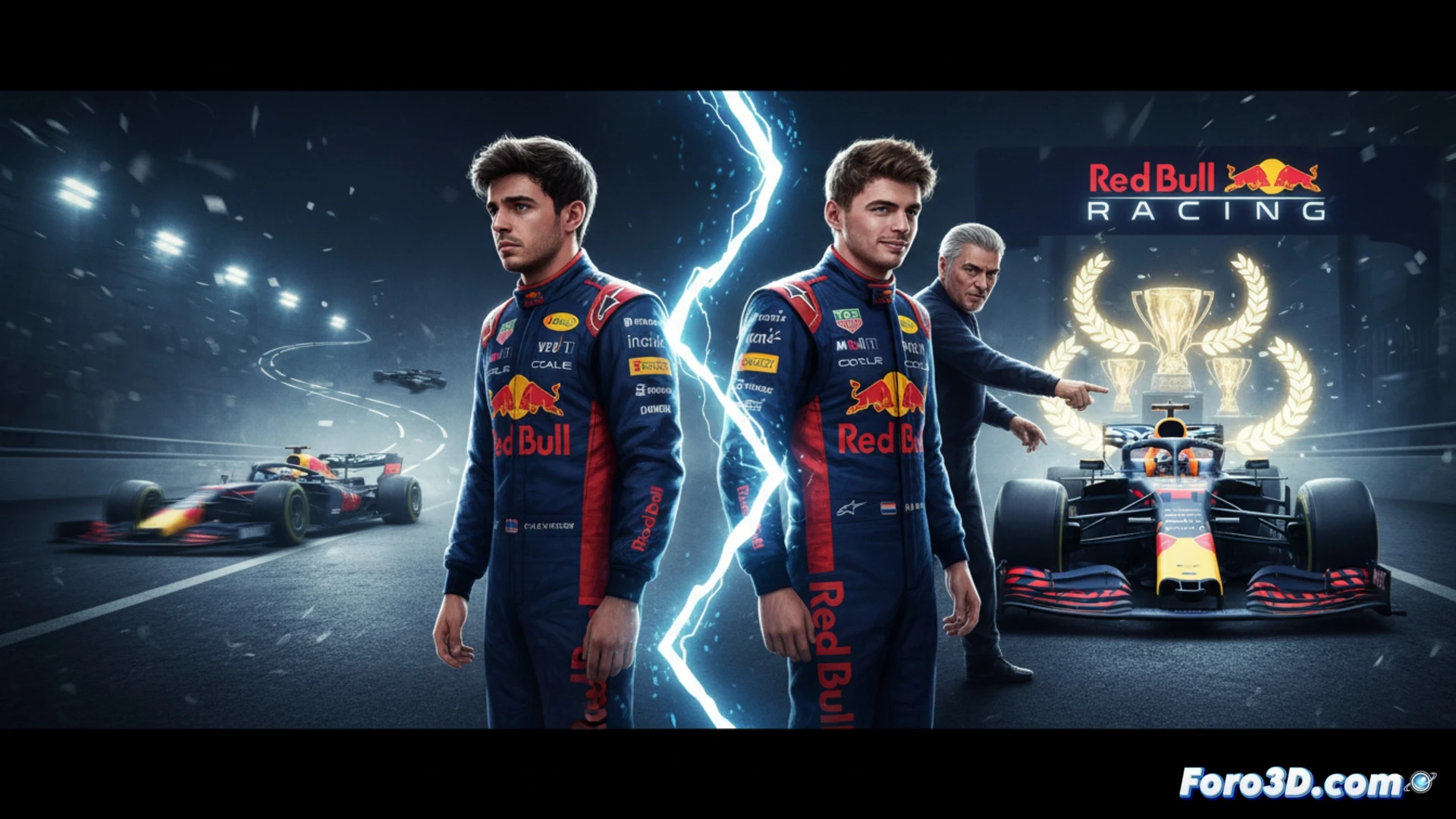 Un joven Sainz mira desde el pit lane cómo Verstappen sube al RB12 de Red Bull, con el logo de Toro Rosso al fondo y un cartel de 2016.