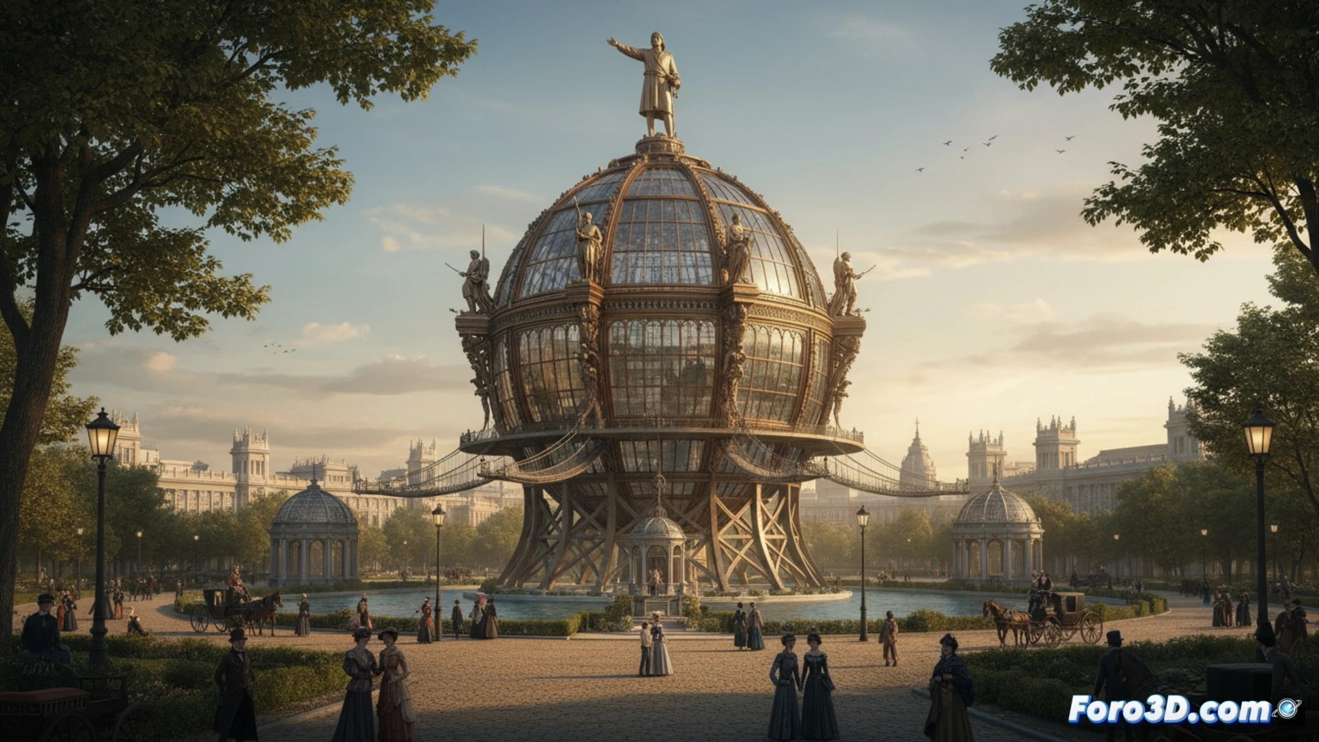 Reconstrucción digital de la Gran Esfera de Colón, estructura de 200 metros en el Madrid de 1892