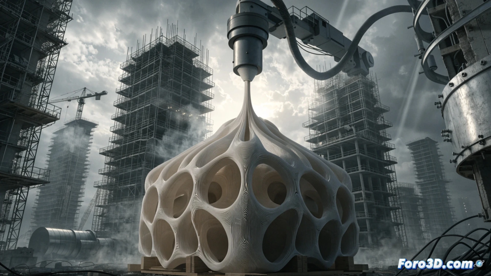 Arquitecto técnico sostiene maqueta 3D de nudo metálico de cubierta, junto a pantalla con modelo CAD y detalles constructivos precisos.