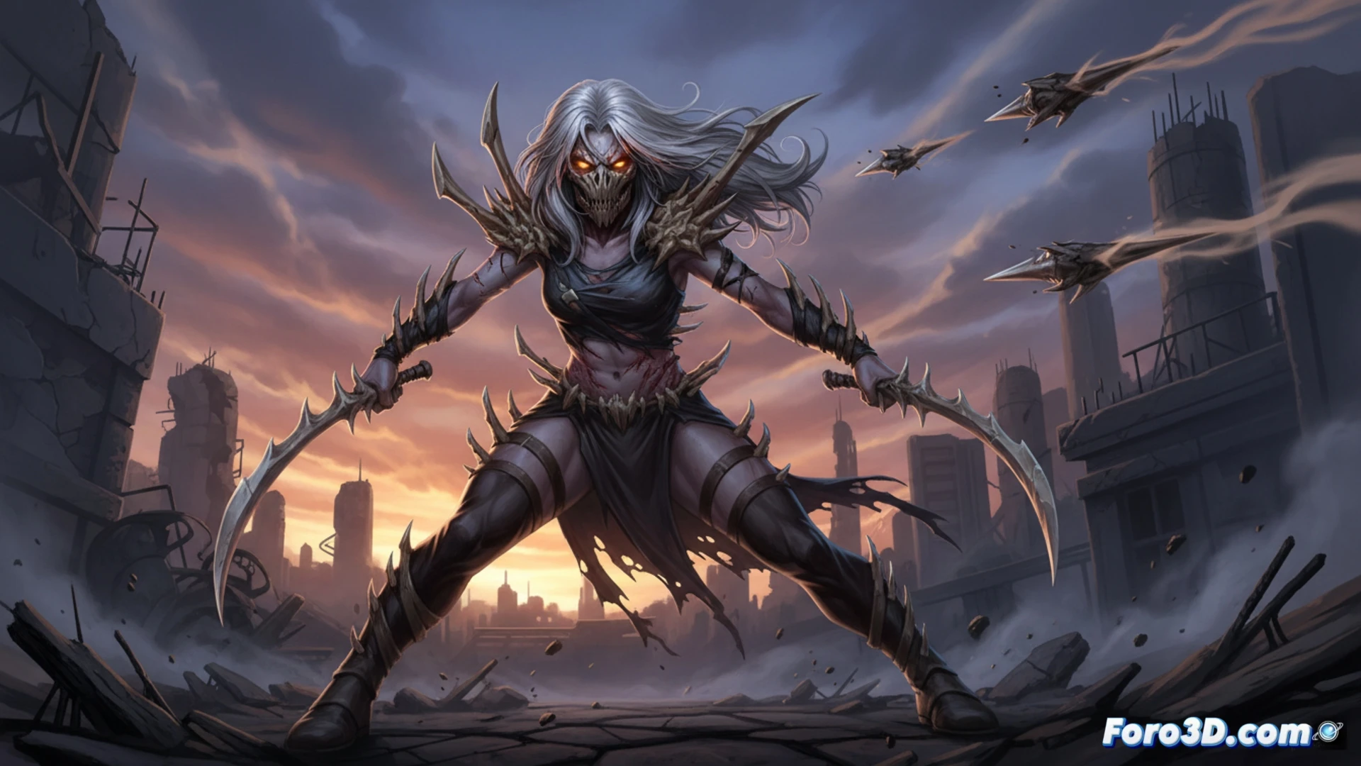 Marrow de los Morlocks en alcantarilla, esqueleto emergiendo de su piel como armadura y cuchillos óseos, listo para combatir.