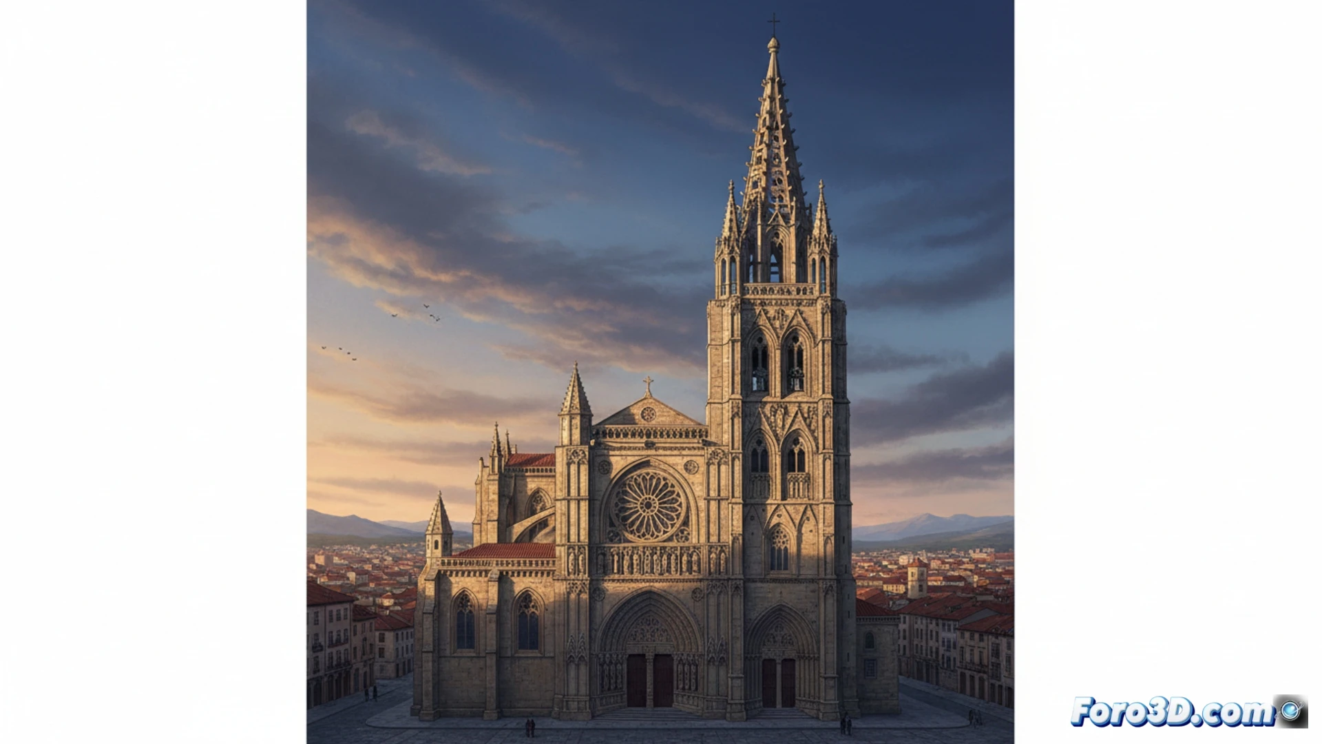 Reconstrucción 3D de la torre faltante de la Catedral de Oviedo, perfil asimétrico gótico