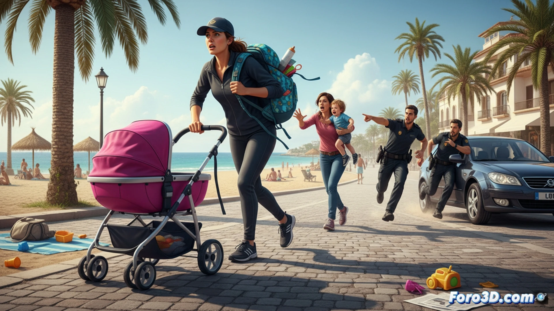 Una mujer intenta robar una mochila en un carrito infantil, mientras un cómplice huye; la Guardia Civil la intercepta en el paseo marítimo de Palmanova.