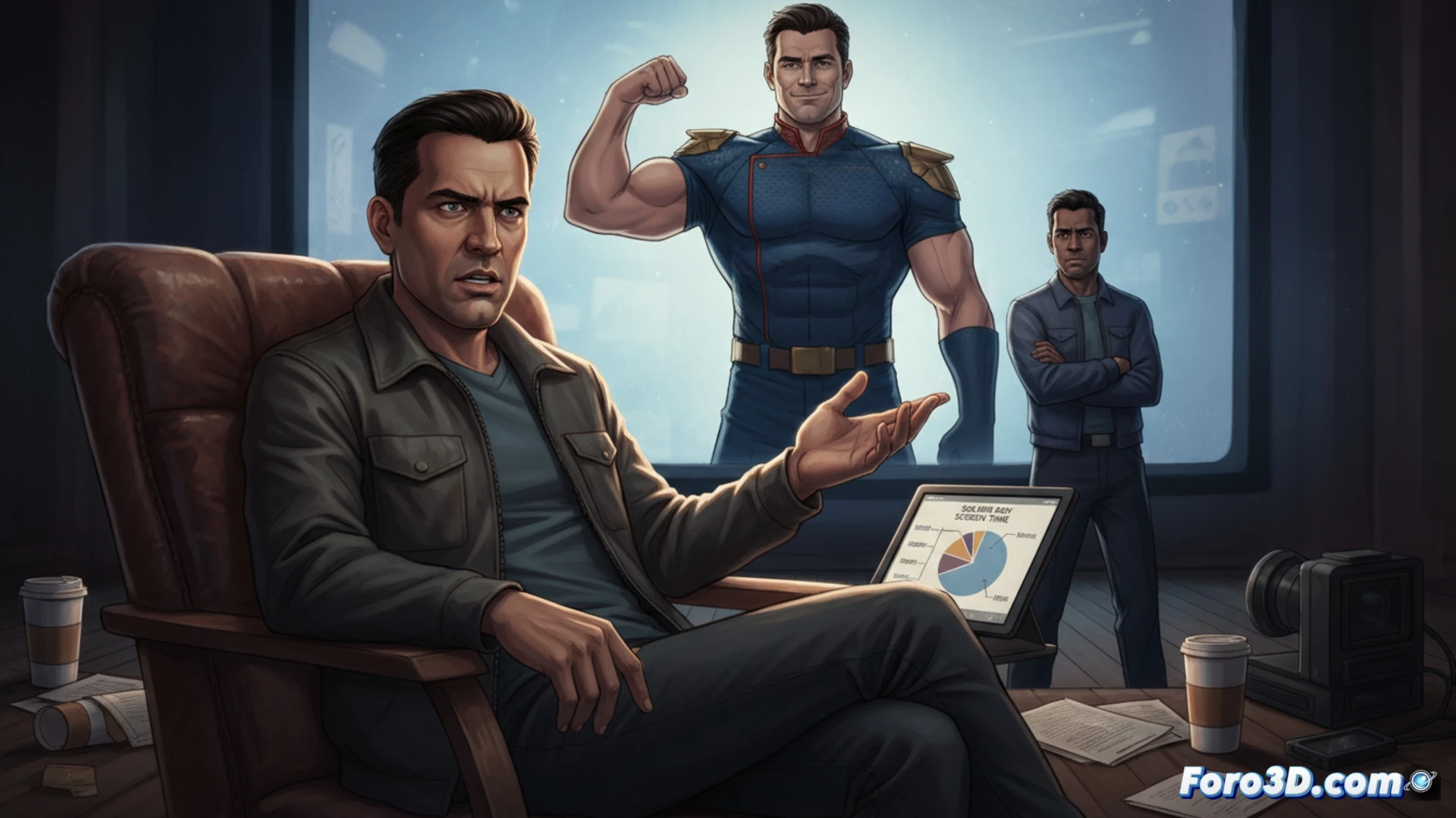 Laz Alonso como MM señala frustrado una pantalla con Soldier Boy, en The Boys temporada 5.