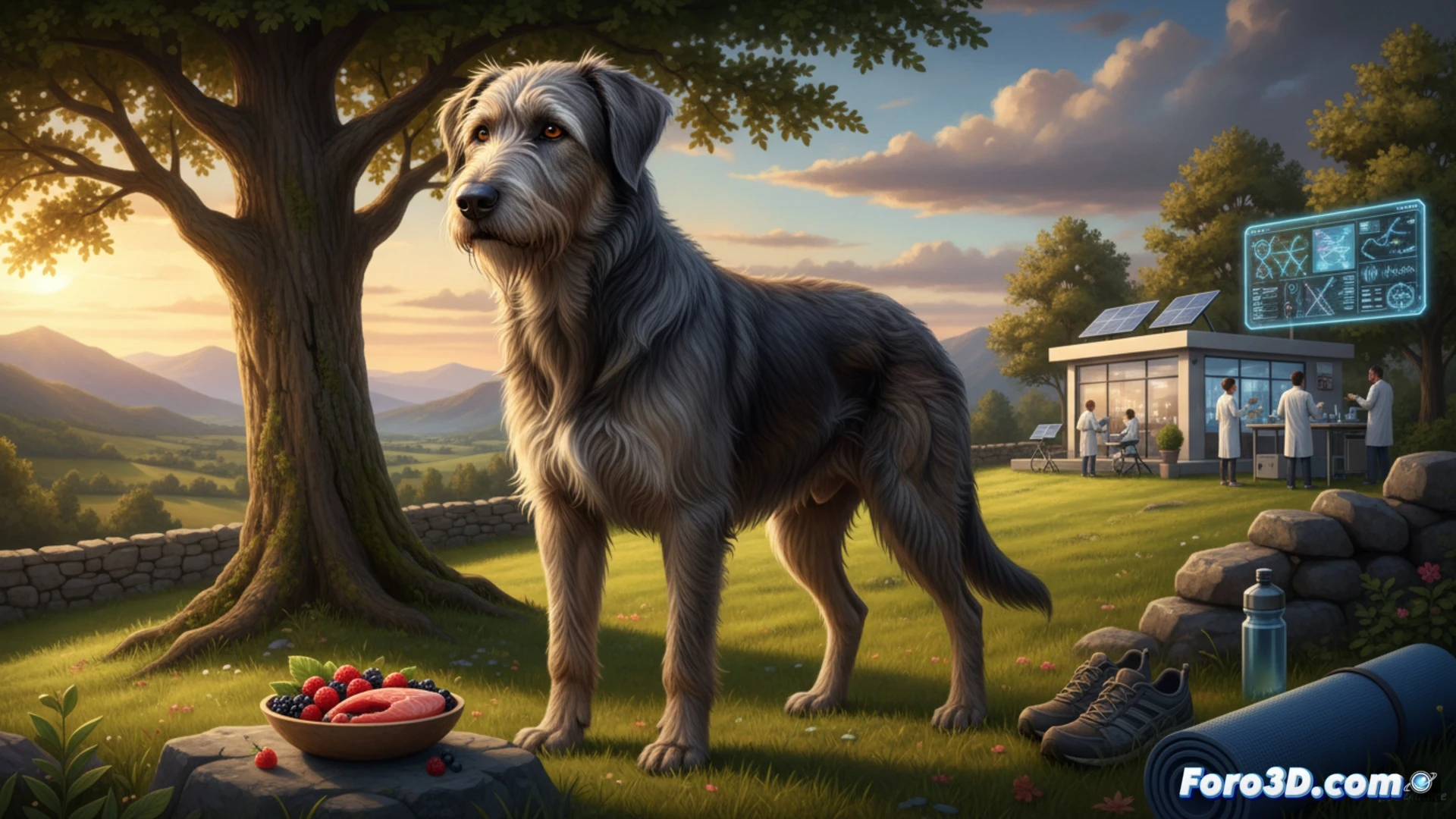 Lazare, perro de 30 años, canoso y tranquilo, descansa en un sillón con su dueño, rodeado de fotos y premios que celebran su longevidad récord.