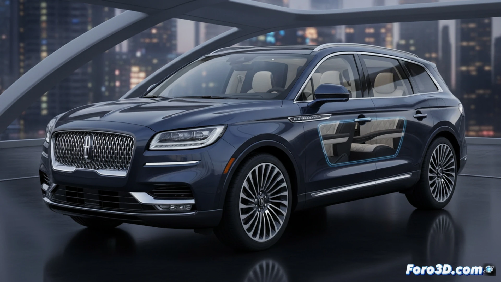 Lincoln Nautilus 2026 avanza en carretera abierta, faros LED finos y parrilla cromada imponente, reflejando elegancia serena frente a un fondo de bosque alemán.