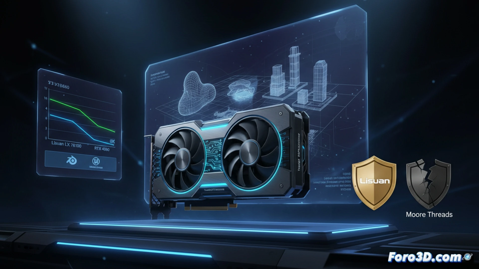 Lisuan LX 7G100 GPU china comparada con RTX 4060 en renderizado 3D y modelado