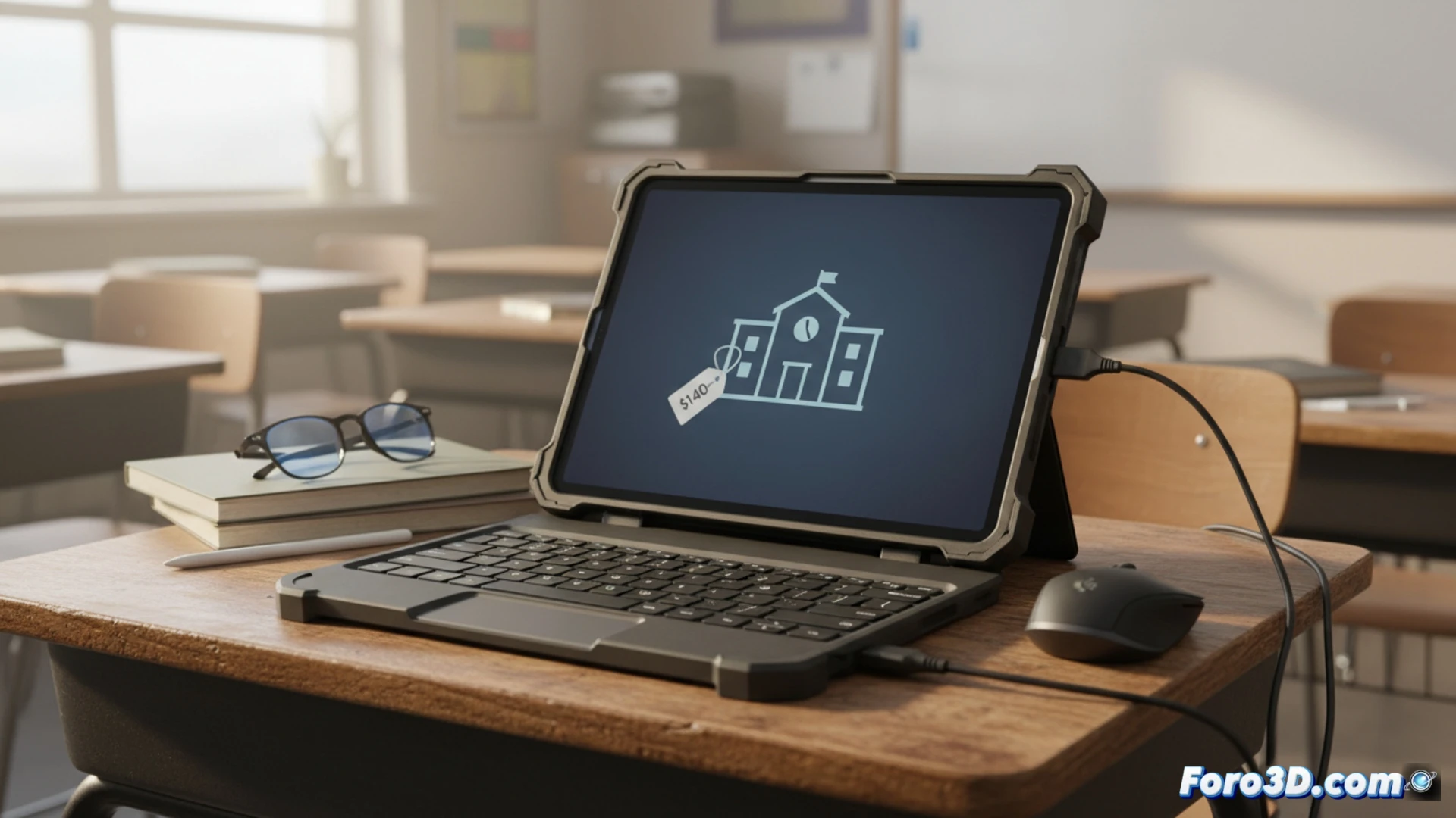 Estuche Rugged Combo 4c para iPad, con puerto USB-C extra para carga y conexión de accesorios, ideal para entornos educativos.