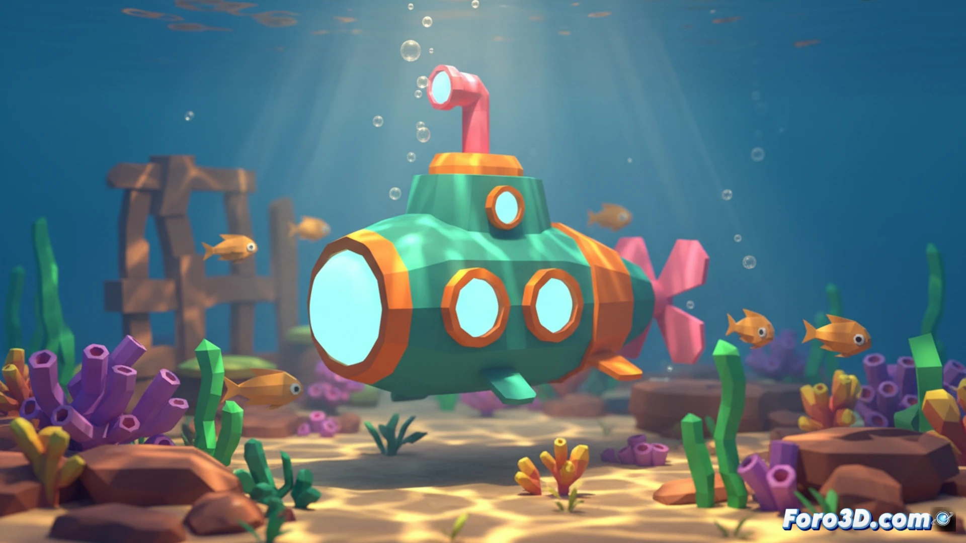 Submarino low-poly en océano vibrante Loddlenaut Unity desarrollo indie sereno