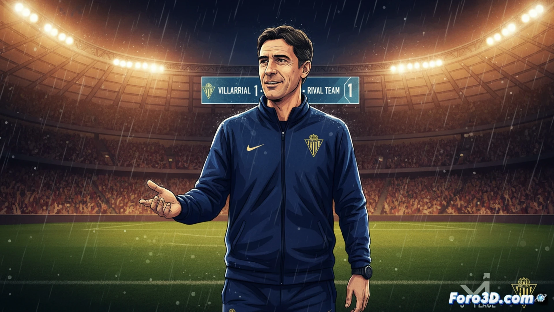 Marcelino, técnico del Villarreal, celebra el empate que acerca al equipo a la tercera plaza.