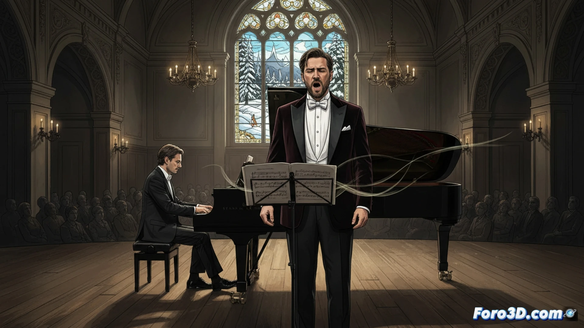Tenor alemán Markus Schäfer canta Winterreise de Schubert en piano, con paisaje mallorquín de fondo.