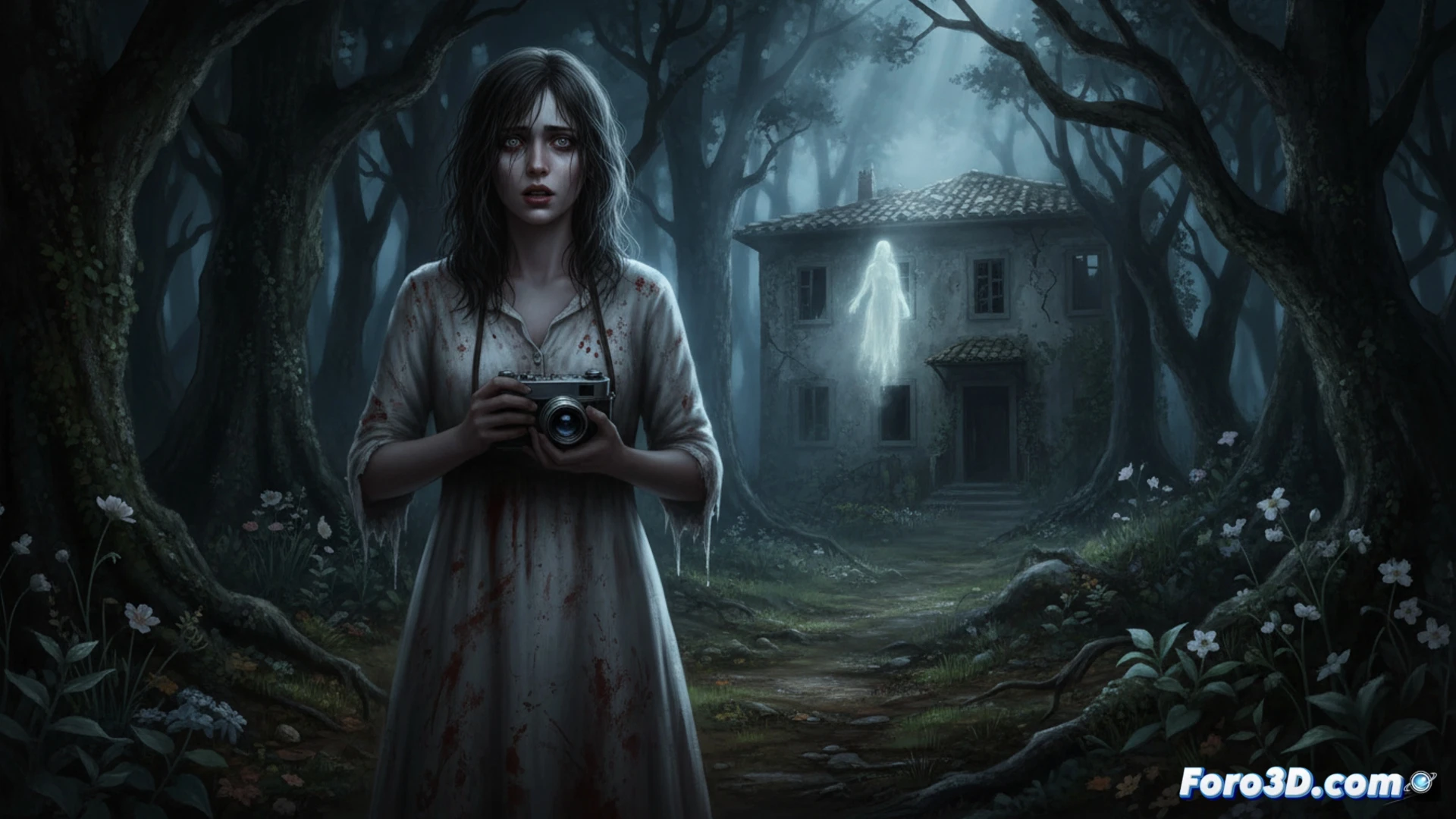 Captura de Martha Is Dead mostrando un paisaje toscano realista con niebla densa y una figura solitaria junto a un lago