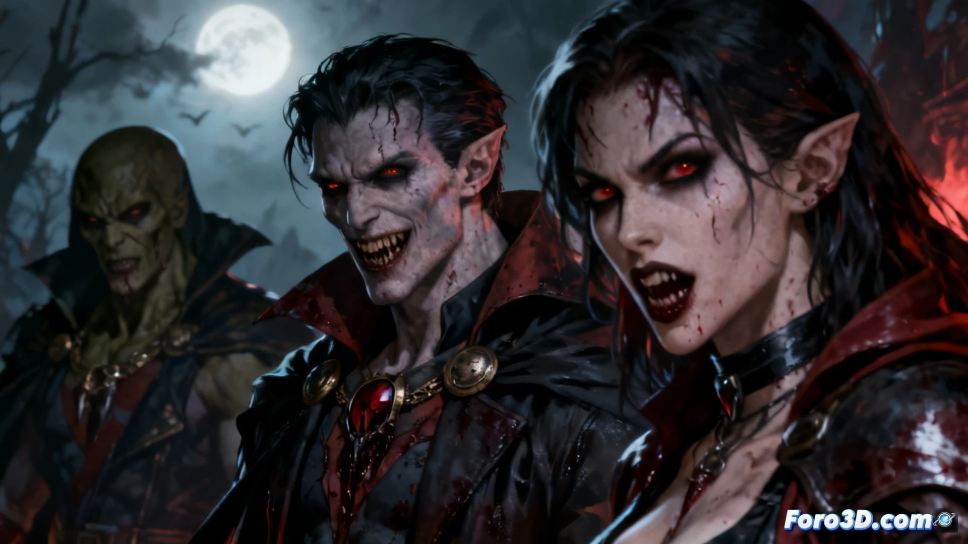 Mutantes vampíricos bajo una luna carmesí: garras, colmillos y facciones en guerra en un mundo sin sol.