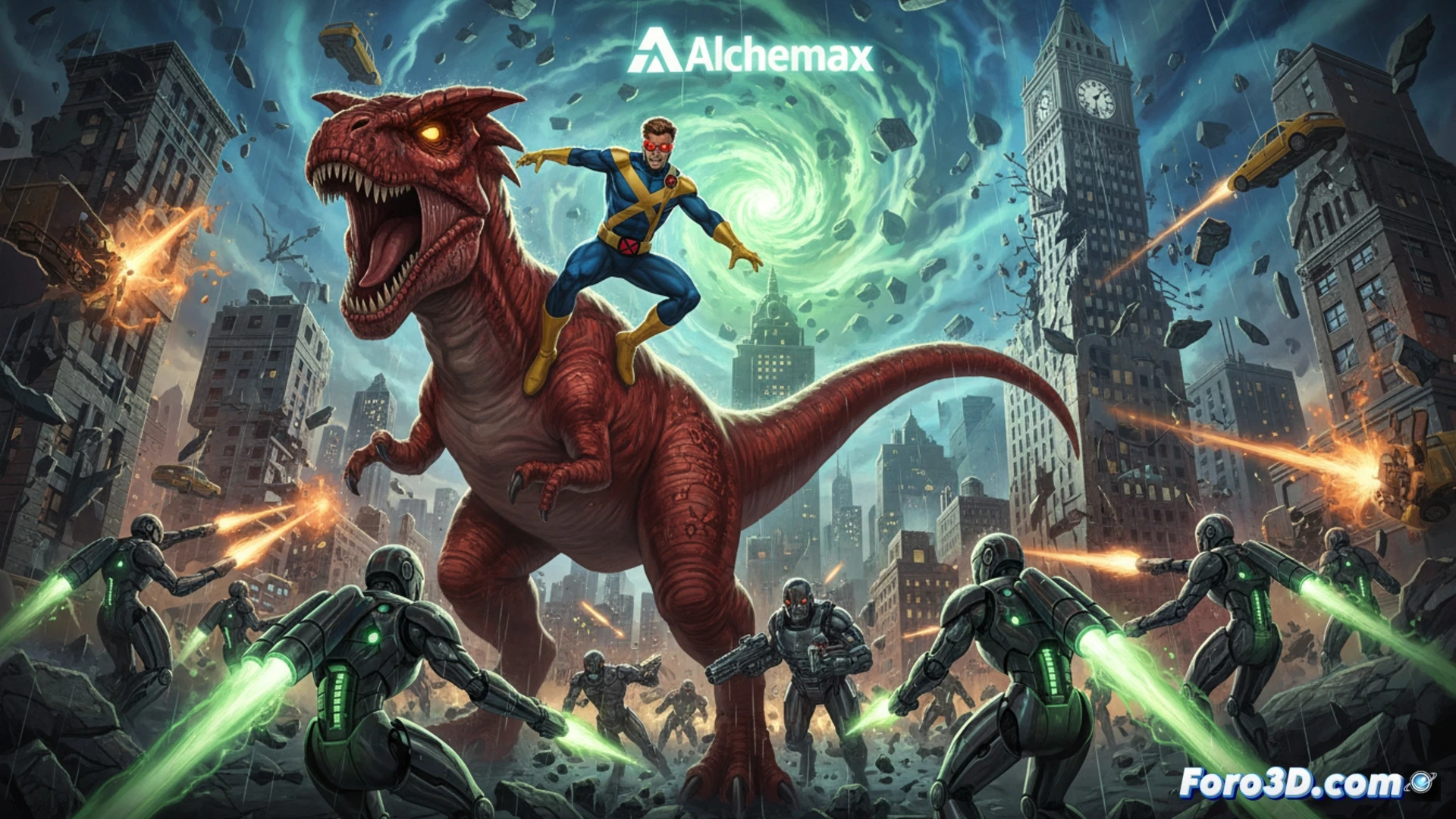 El campo de batalla de Marvel Rivals: Cíclope y Devil Dinosaur enfrentan a Alchemax en un Manhattan devastado.