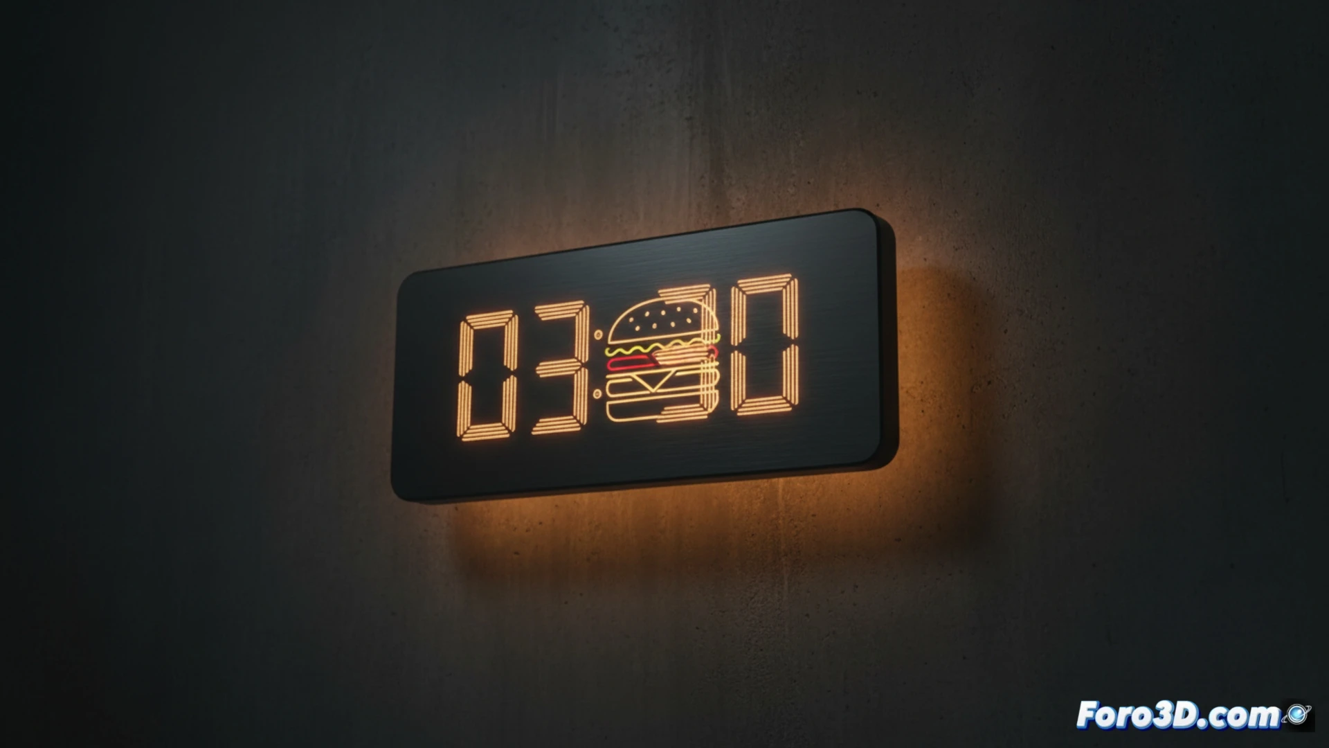 Un reloj digital minimalista en fondo blanco; las marcas de minutos forman siluetas de Big Mac y Filet-O-Fish.