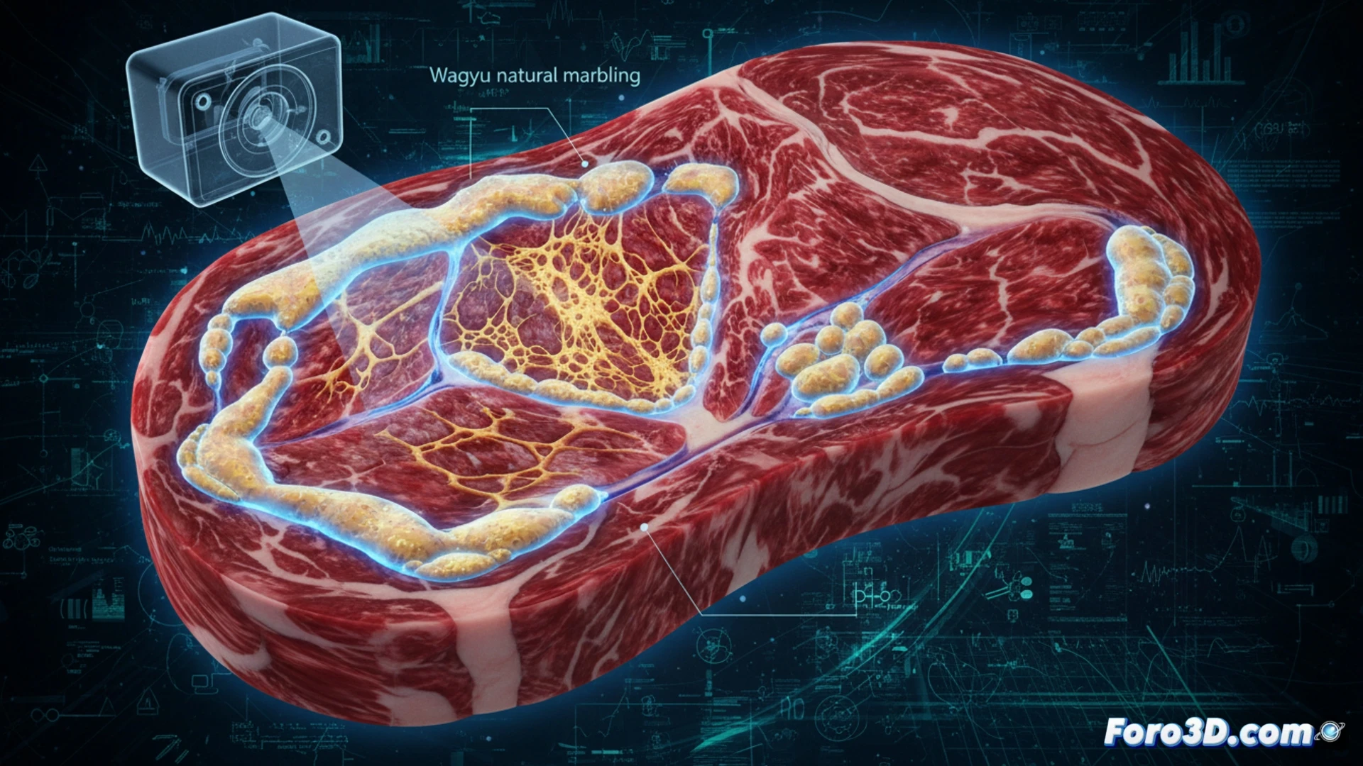 Micro-CT 3D revela fraude en carne Wagyu con grasa inyectada para simular veteado de lujo
