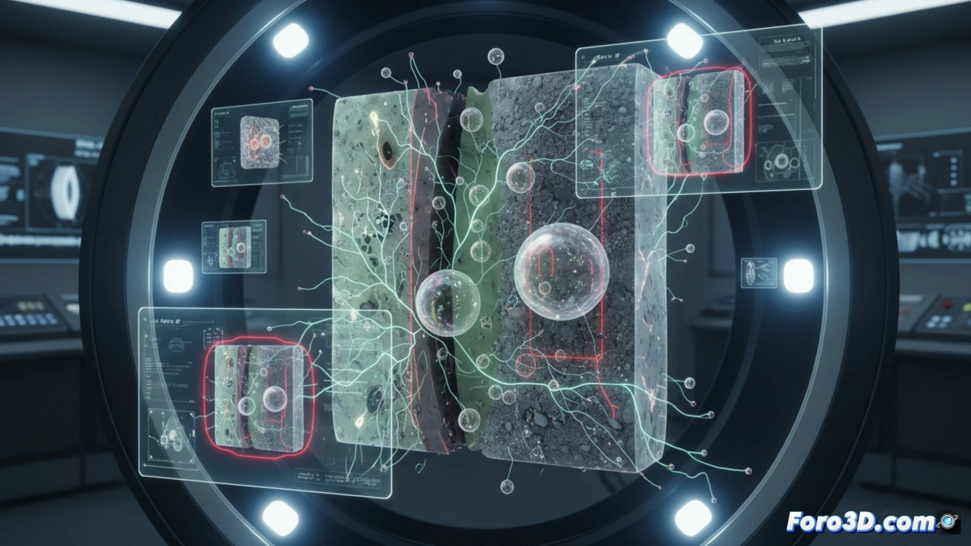 Micrografía 3D de burbujas internas en blindaje polimérico de contenedor de tritio