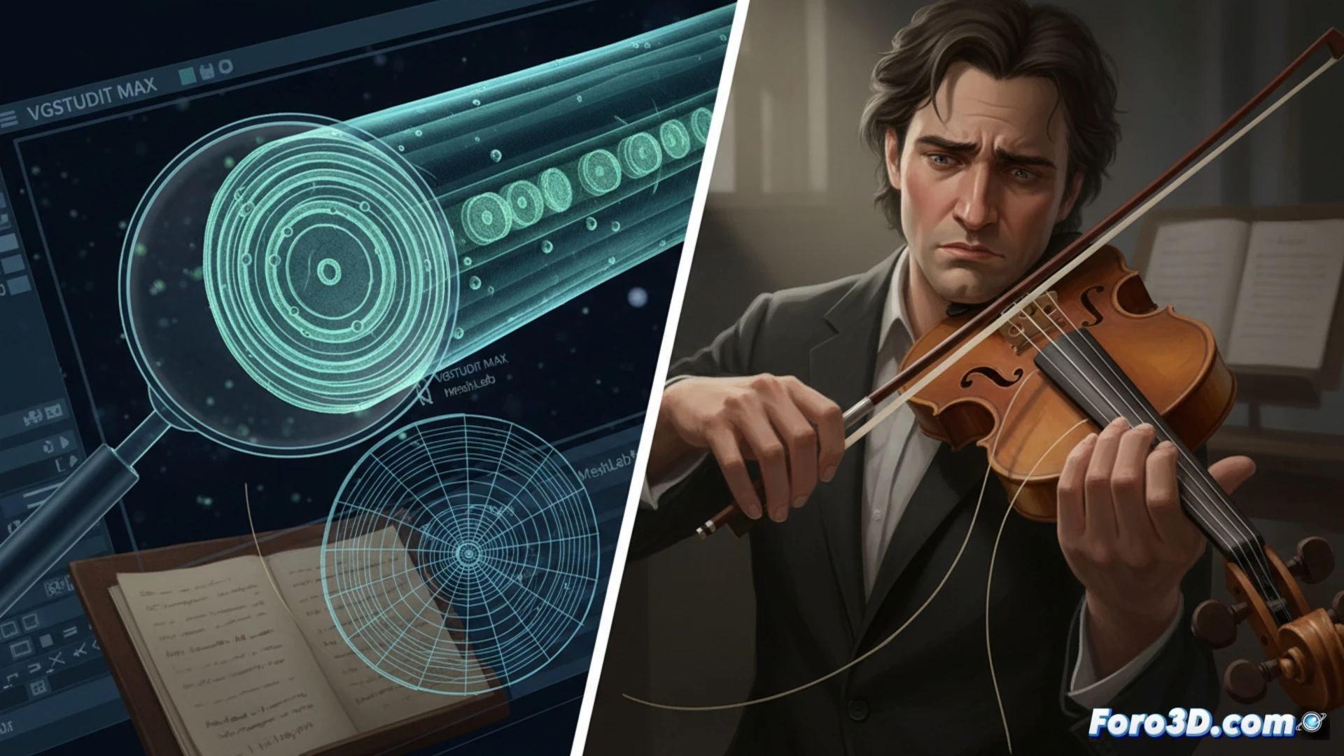 Micro-CT 3D scanning revela fibras sintéticas en cuerdas de violín falsificadas
