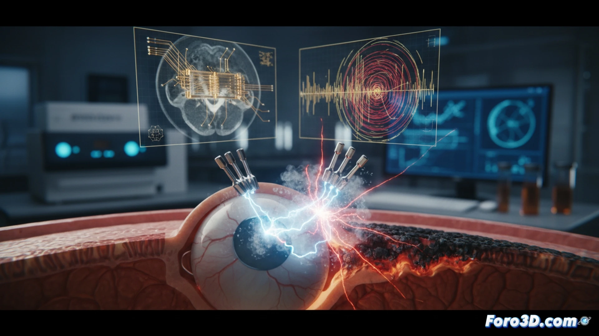 Micro-CT y simulación 3D de implante de retina con fallo por arco eléctrico interno