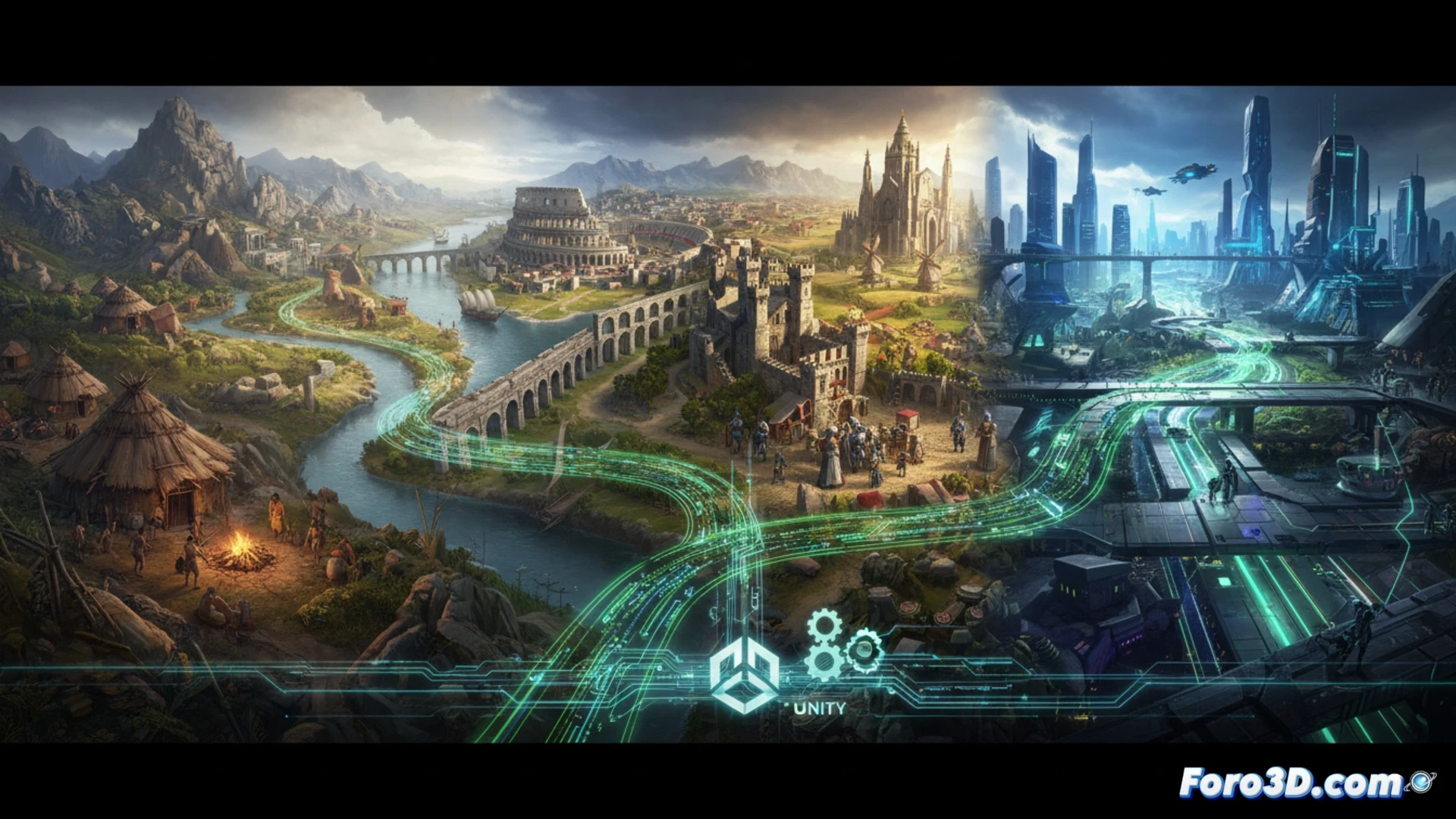 Mapa de eras historicas en Millennia con terreno mutando en tiempo real por avances tecnologicos