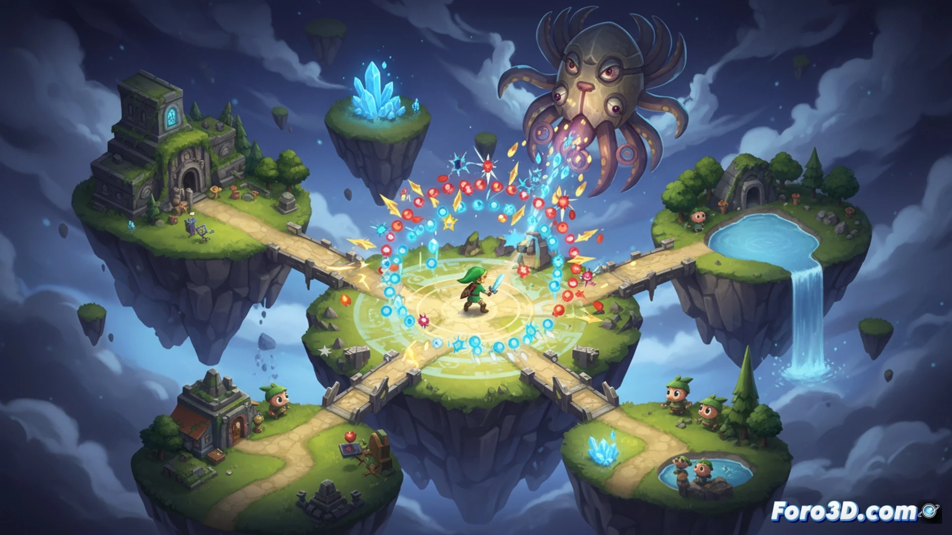 Captura de Minishoot Adventures con combate bullet hell y mapa estilo Zelda, arte vectorial en Unity