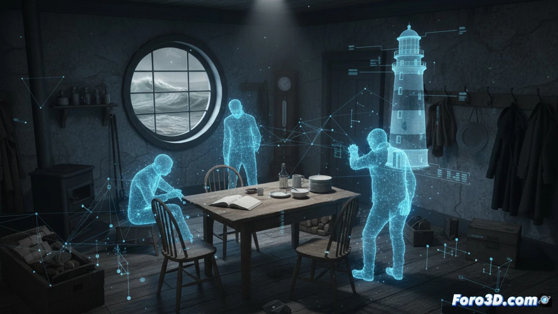 Reconstrucción 3D del faro de Flannan, Escocia, escena de desaparición forense en 1900
