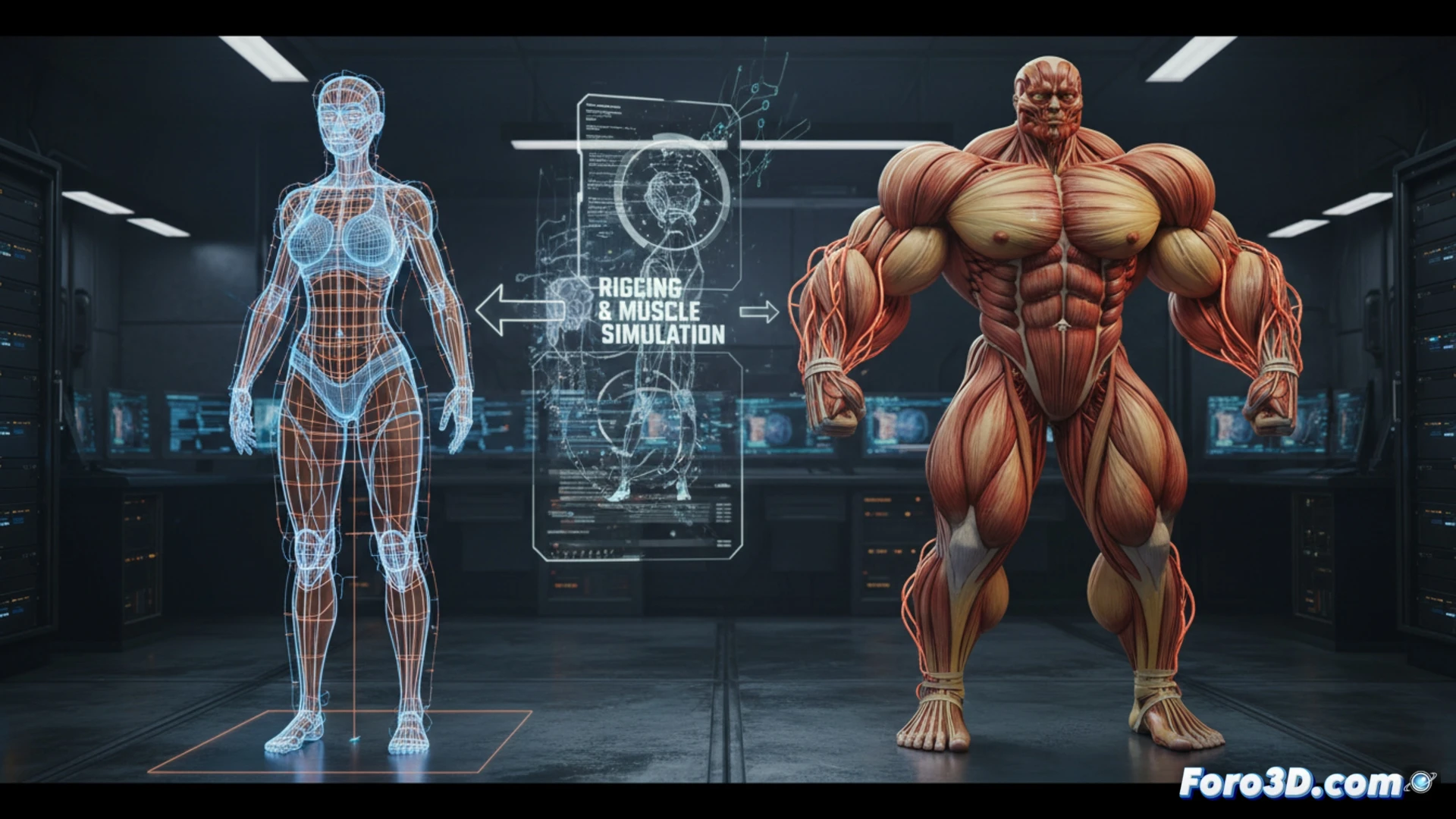 Modelado 3D de Big Bertha con rigging muscular y simulación de masa corporal para animación digital